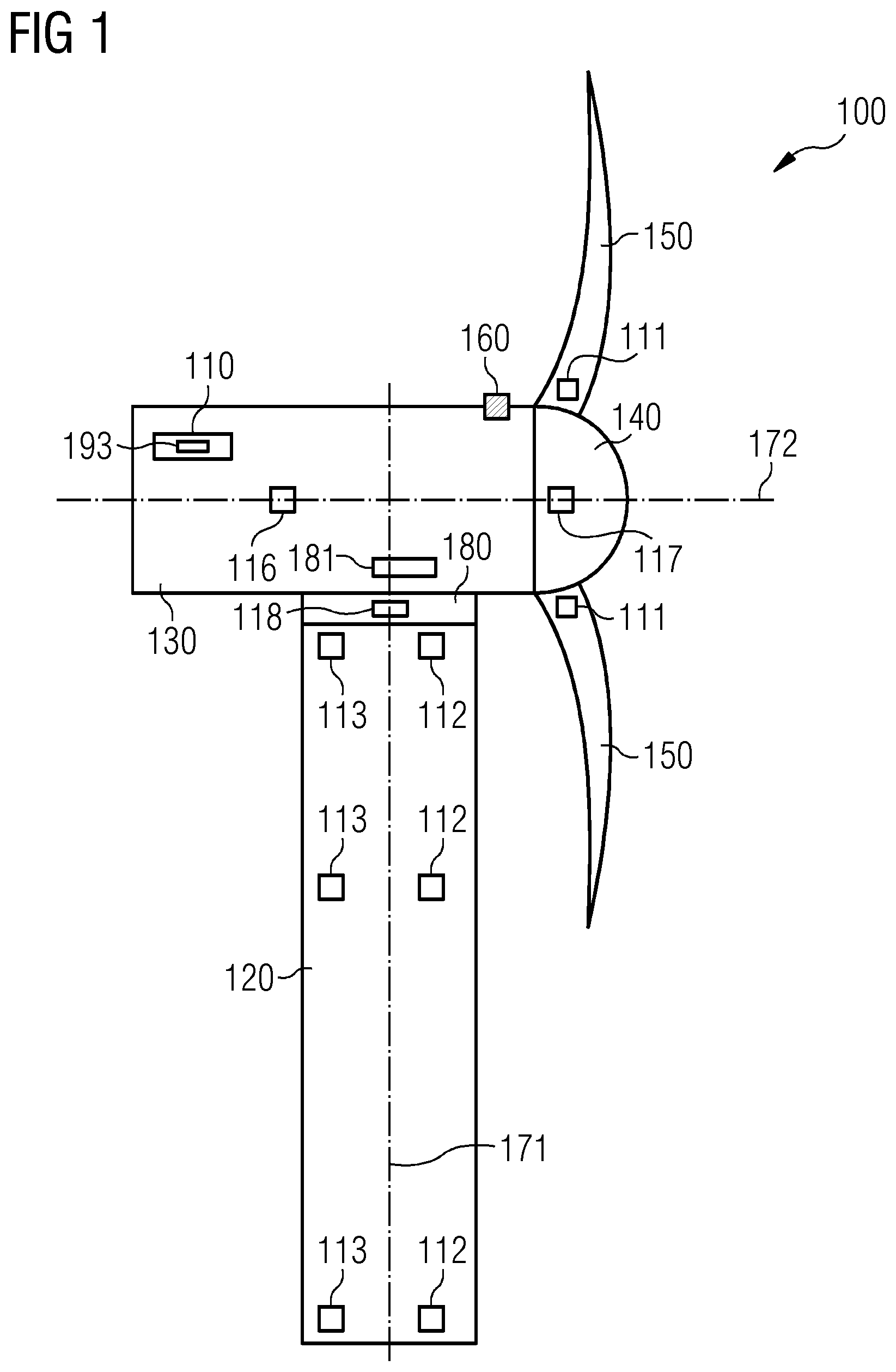 Patent US12297809 Figure 1 – Control system for aligning a nacelle of a wind turbine with a target yaw angle