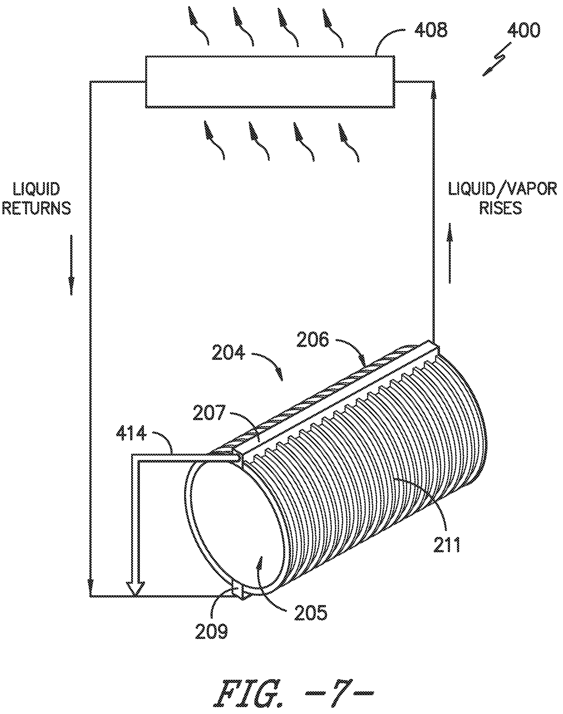 Patent US12297813 Figure 7 – Multisiphon passive cooling system with liquid bridge