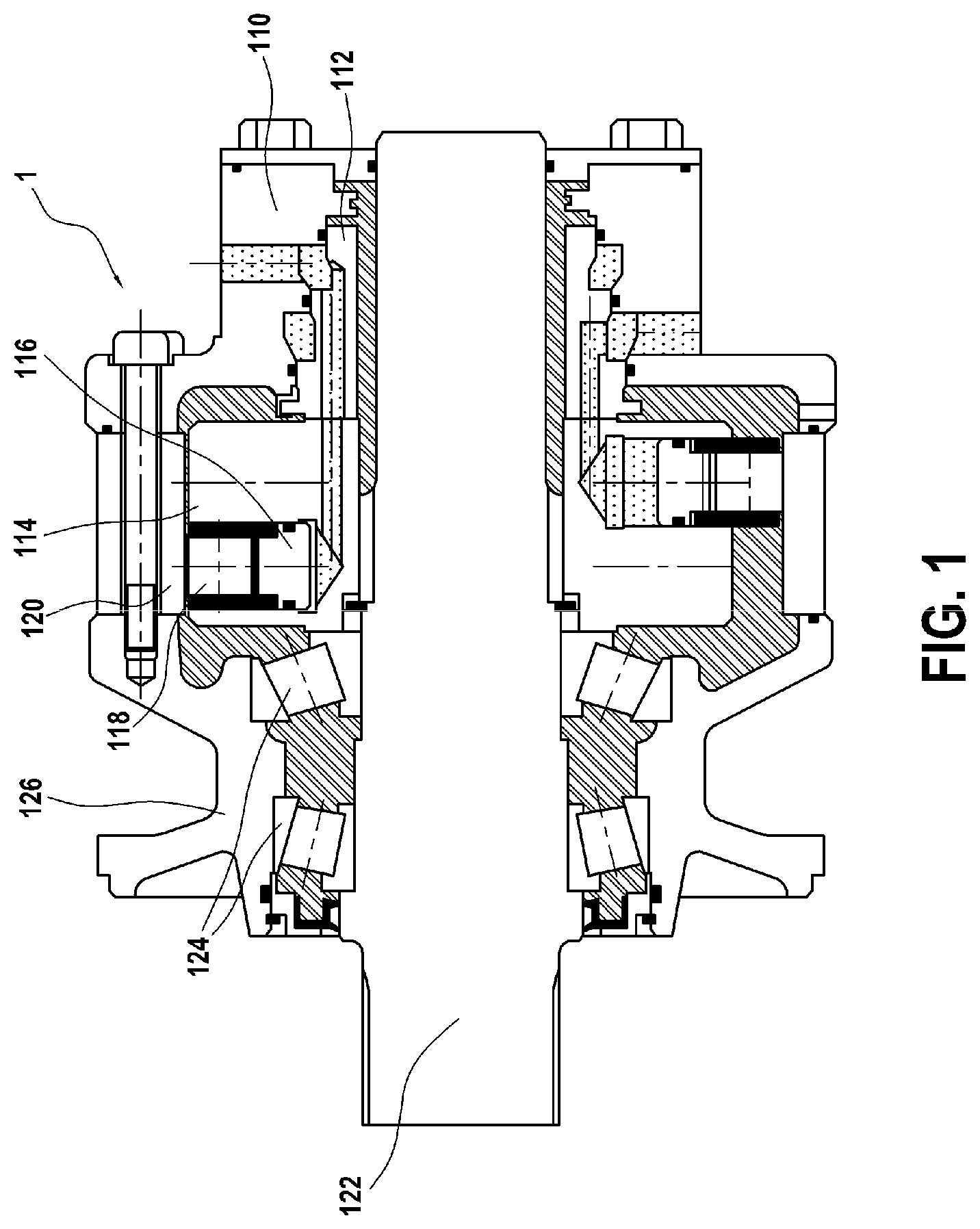 Patent US12297818 Figure 1 – Sealing device for a hydraulic machine