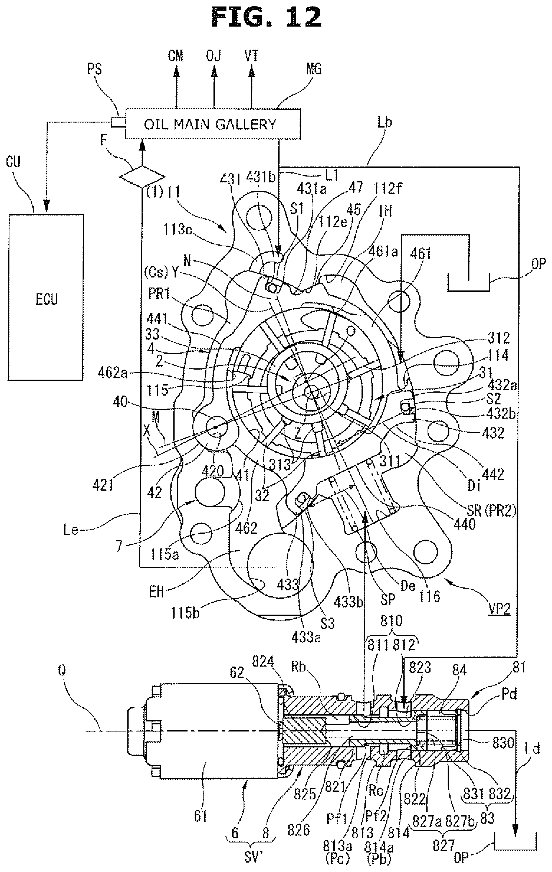 Patent US12297829 Figure 12 – Variable-capacity oil pump