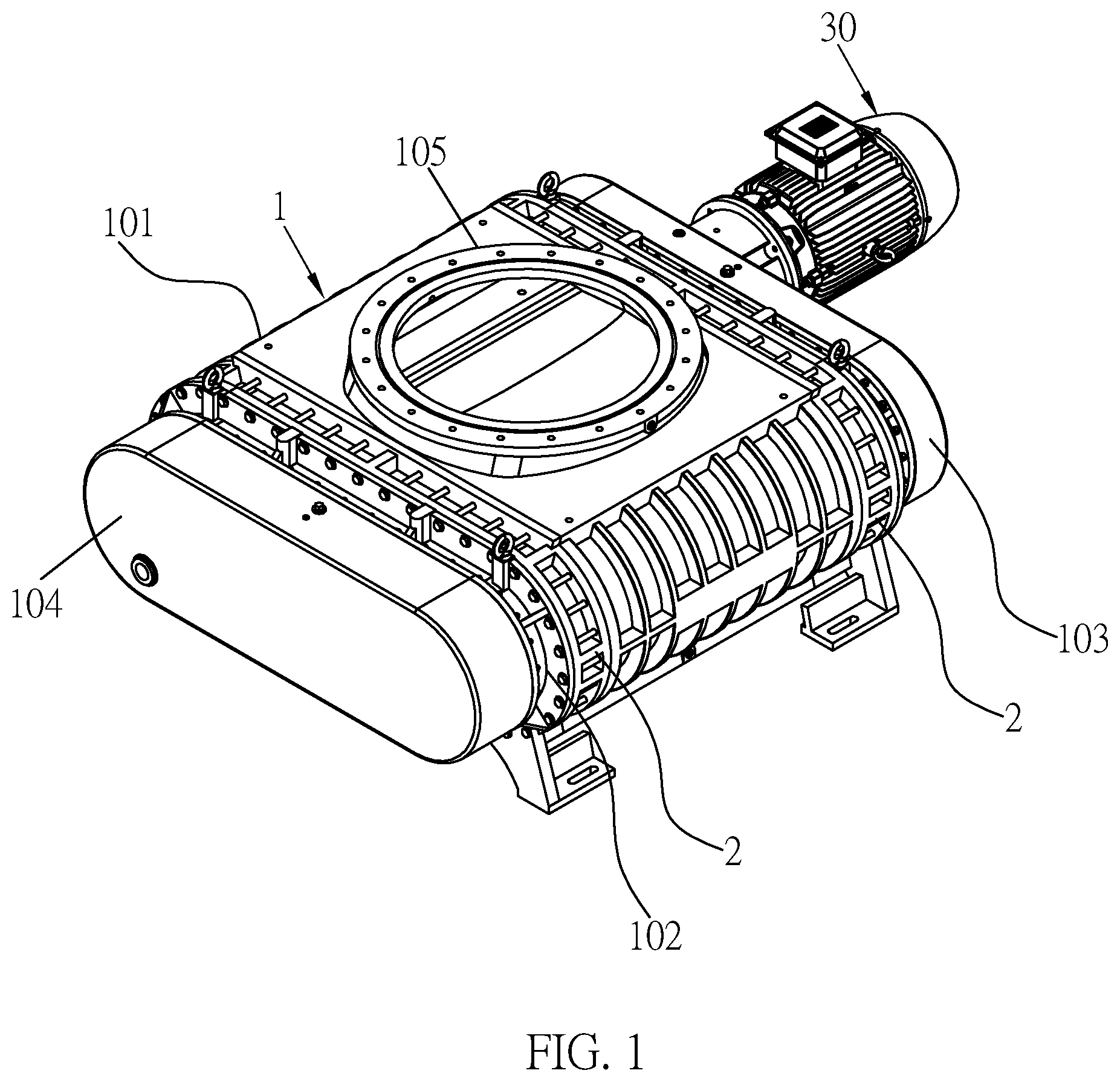Patent US12297831 — Parallel connected multiple shaft roots vacuum pump — Figure 1