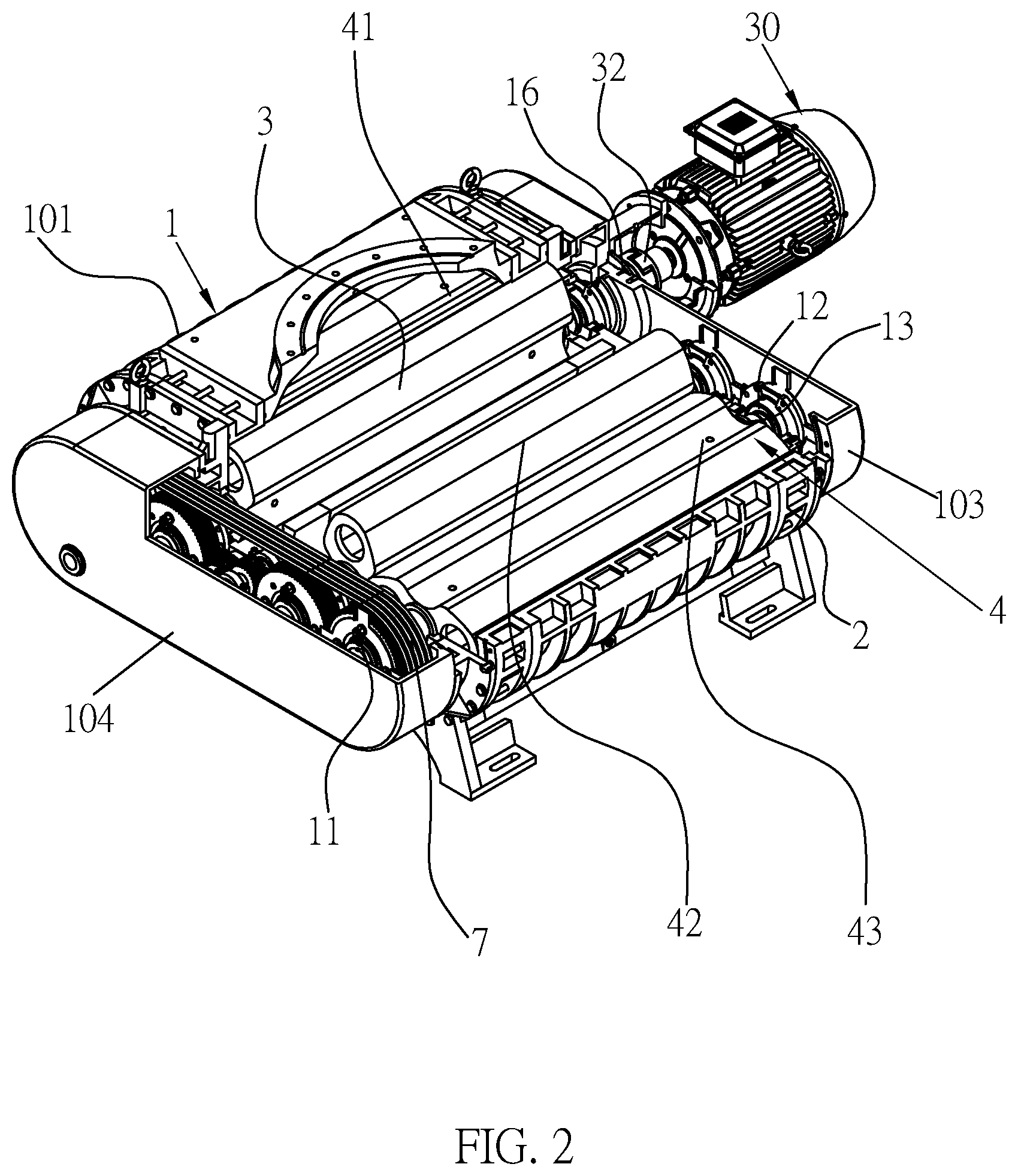 Patent US12297831 Figure 2 – Parallel connected multiple shaft roots vacuum pump