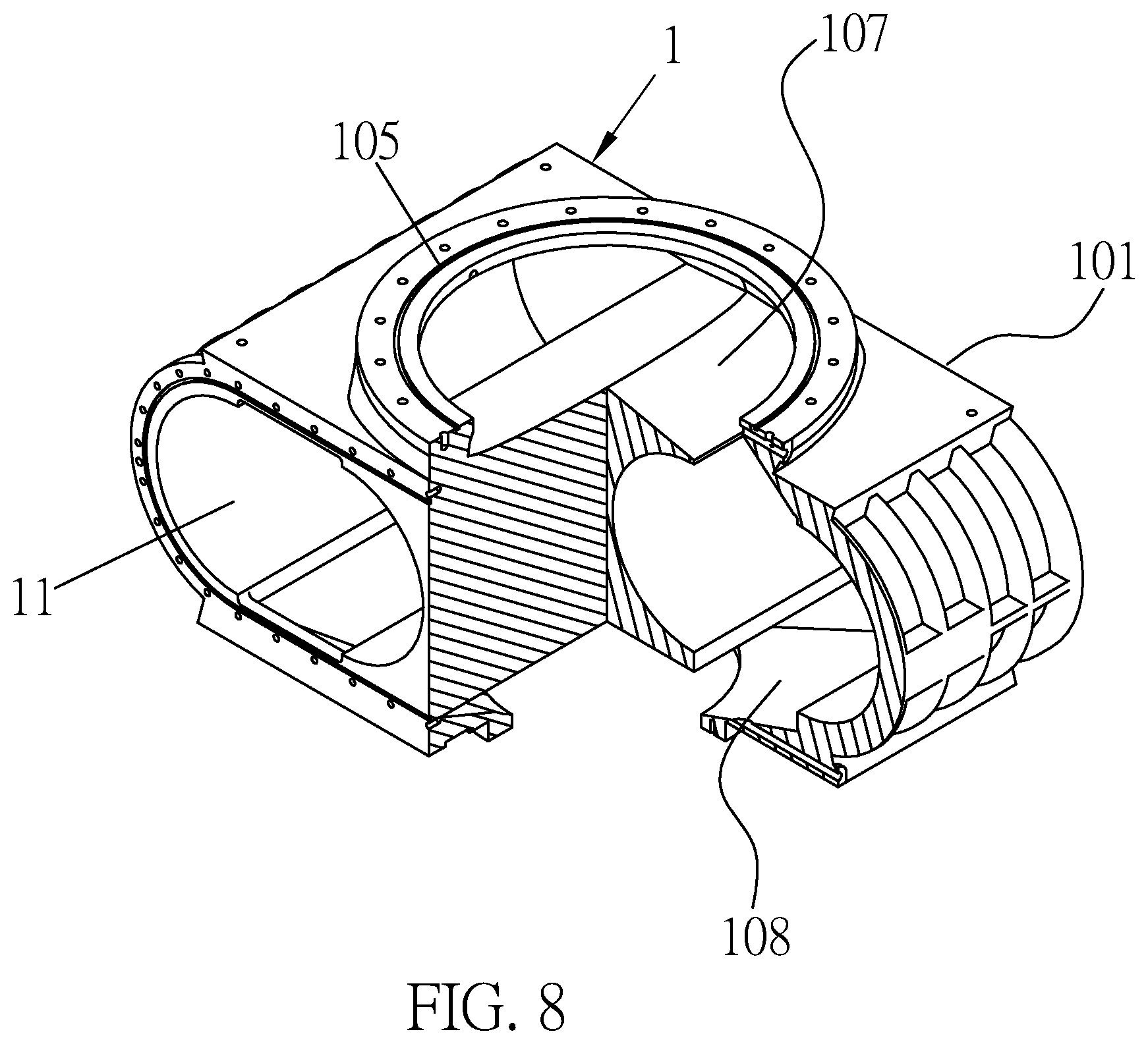 Patent US12297831 Figure 8 – Parallel connected multiple shaft roots vacuum pump