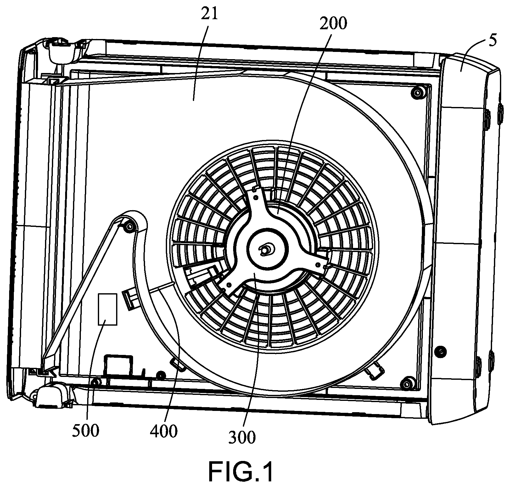 Patent US12297838 Figure 1 – Air circulation apparatus with wire safety arrangement