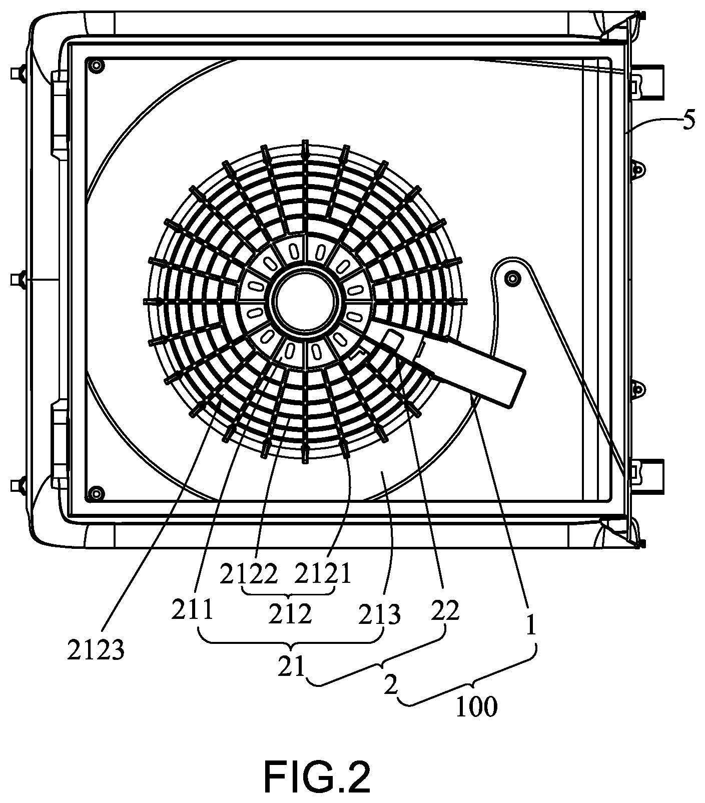 Patent US12297838 Figure 2 – Air circulation apparatus with wire safety arrangement