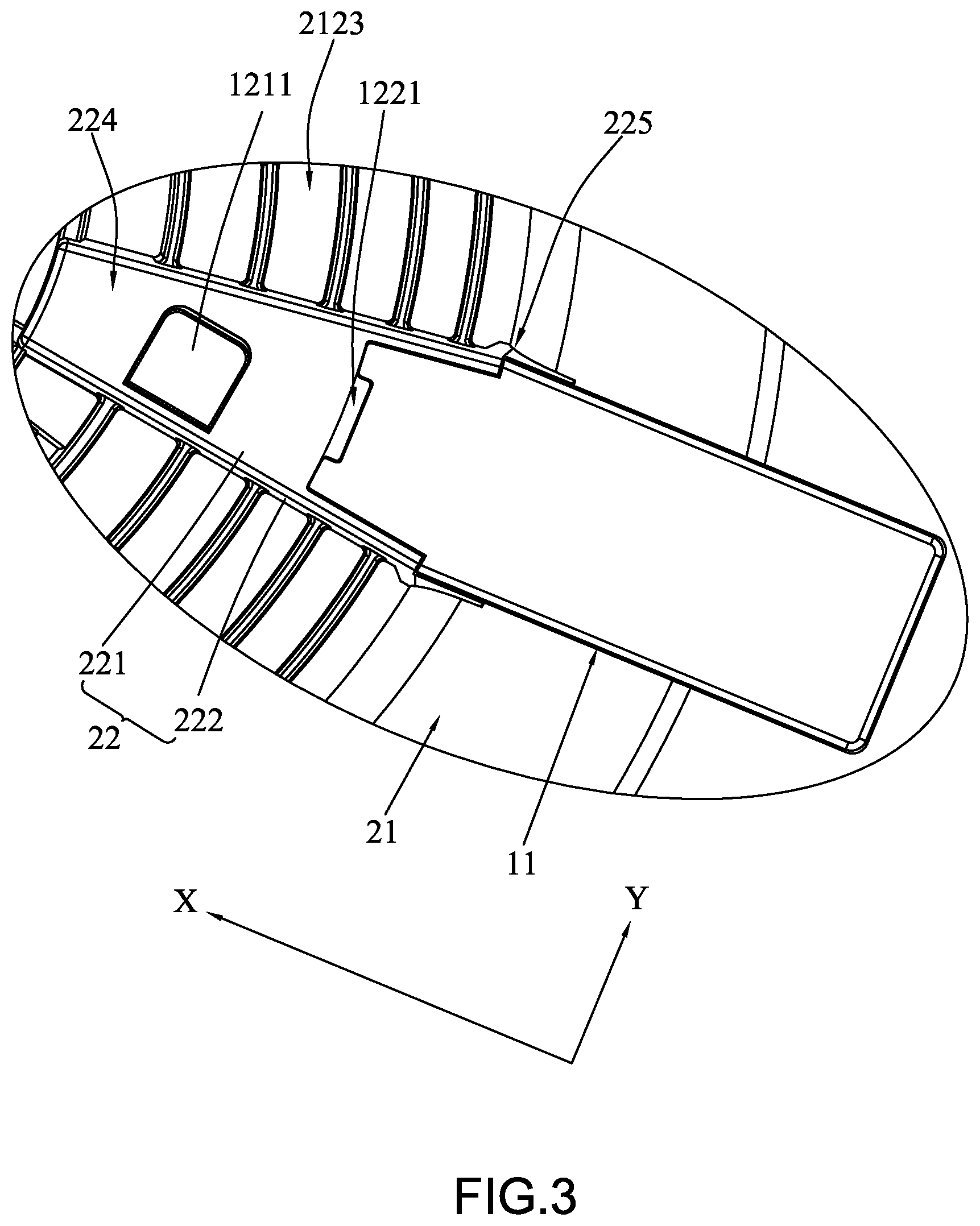 Patent US12297838 Figure 3 – Air circulation apparatus with wire safety arrangement