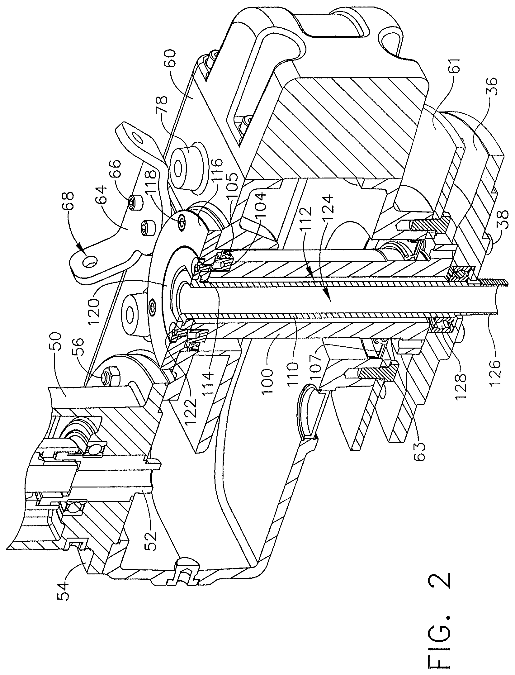 Patent US12297839 Figure 2 – Ceiling fan with concentric stationary tube and power-down features
