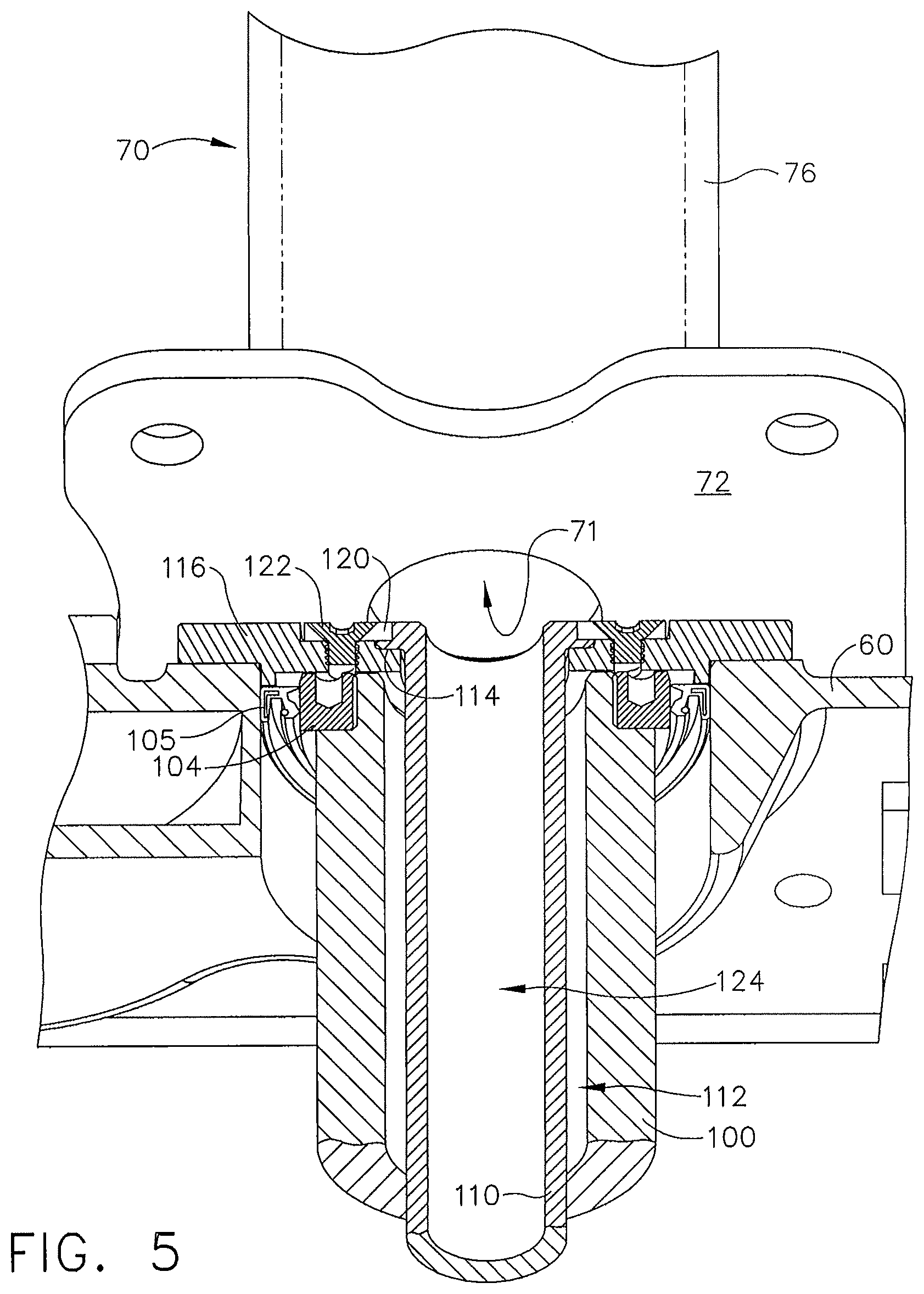 Patent US12297839 Figure 5 – Ceiling fan with concentric stationary tube and power-down features