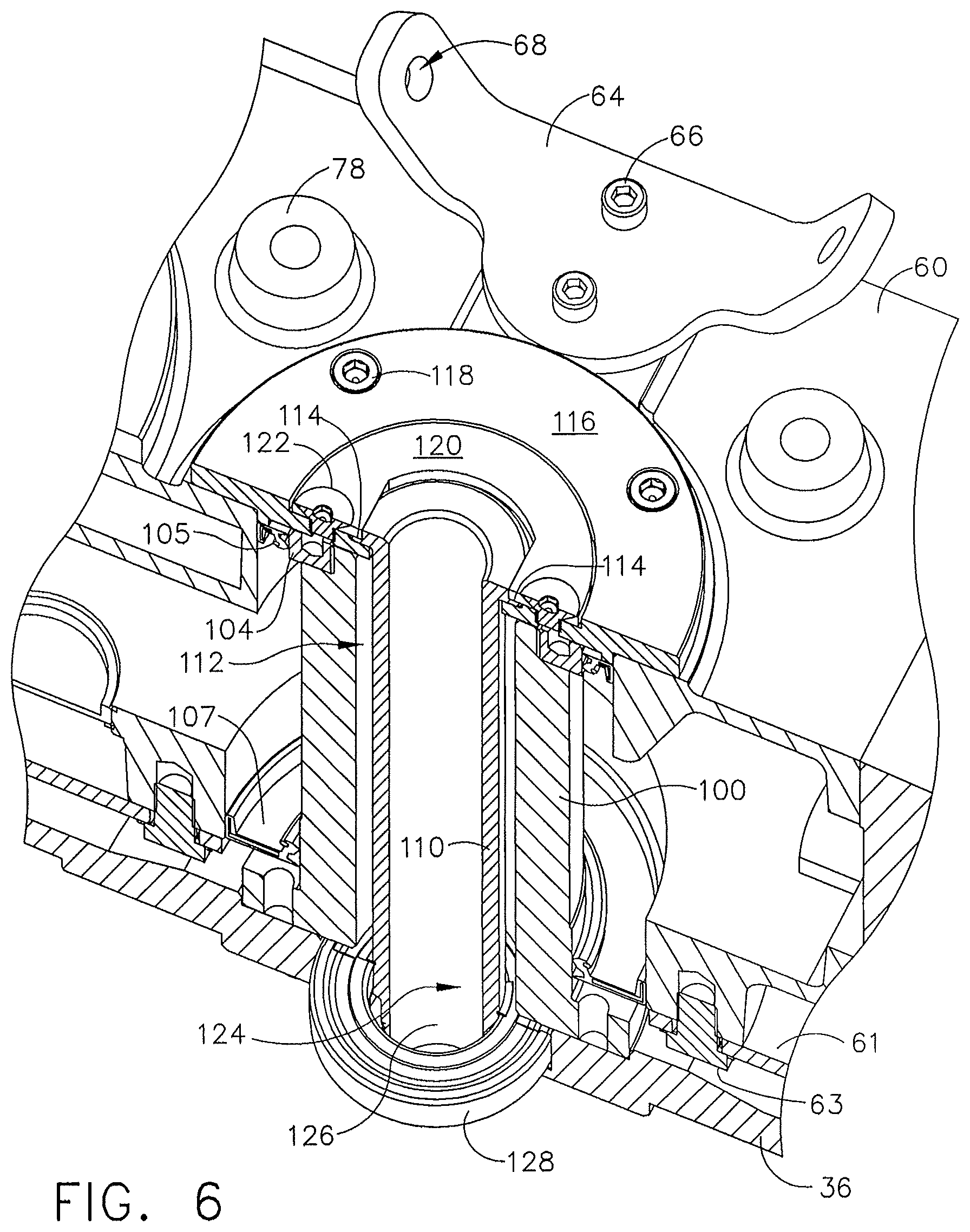 Patent US12297839 Figure 6 – Ceiling fan with concentric stationary tube and power-down features