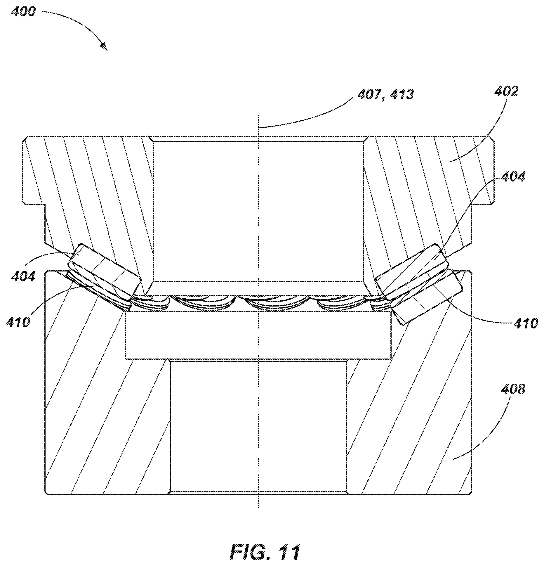 Patent US12297860 Figure 7 – Bearing assemblies, apparatuses, and methods including bearing elements