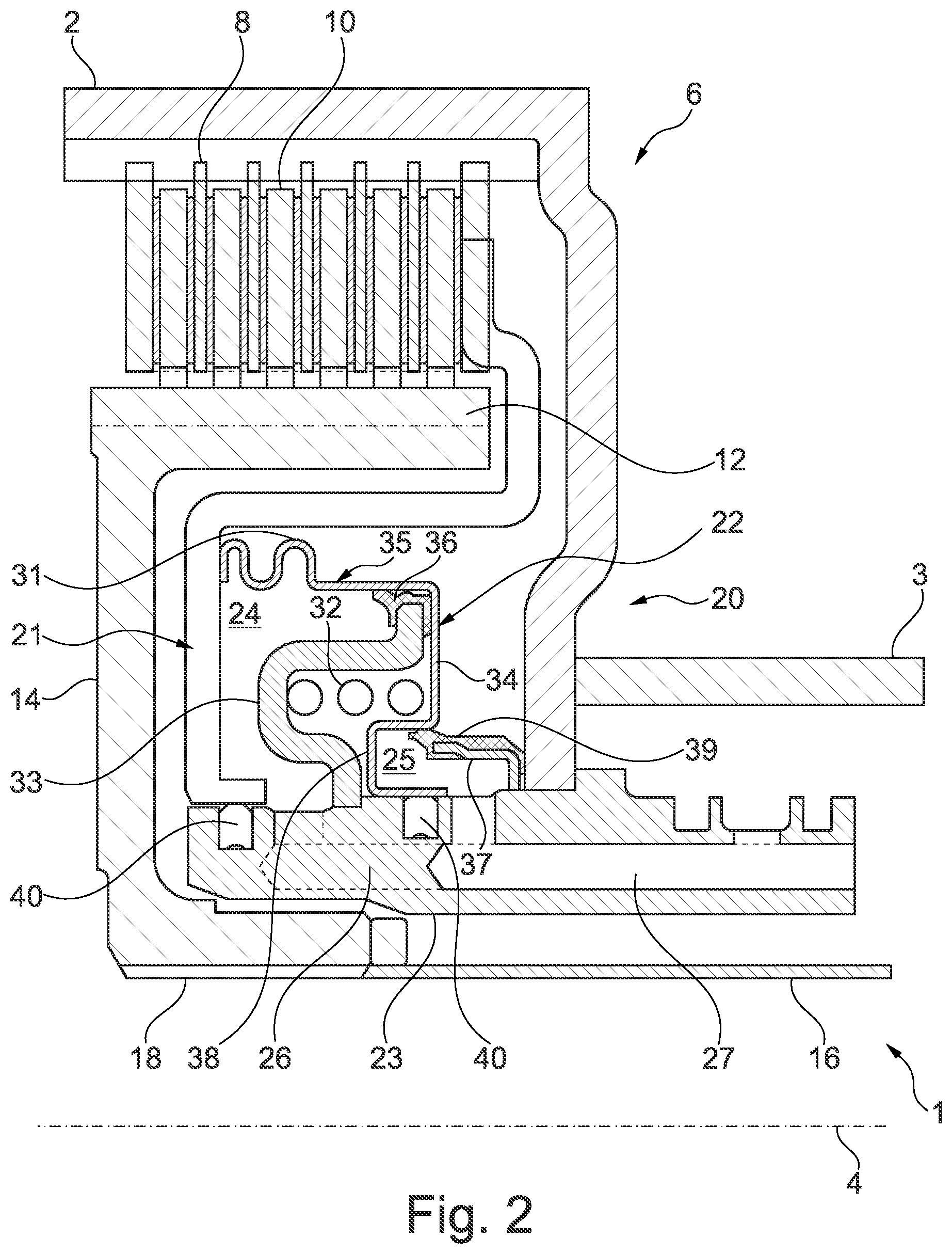 Patent US12297873 Figure 2 – Torque-distribution device for a motor vehicle comprising two pressure-medium-actuated clutches having double pistons, and method for operating the torque-distribution device