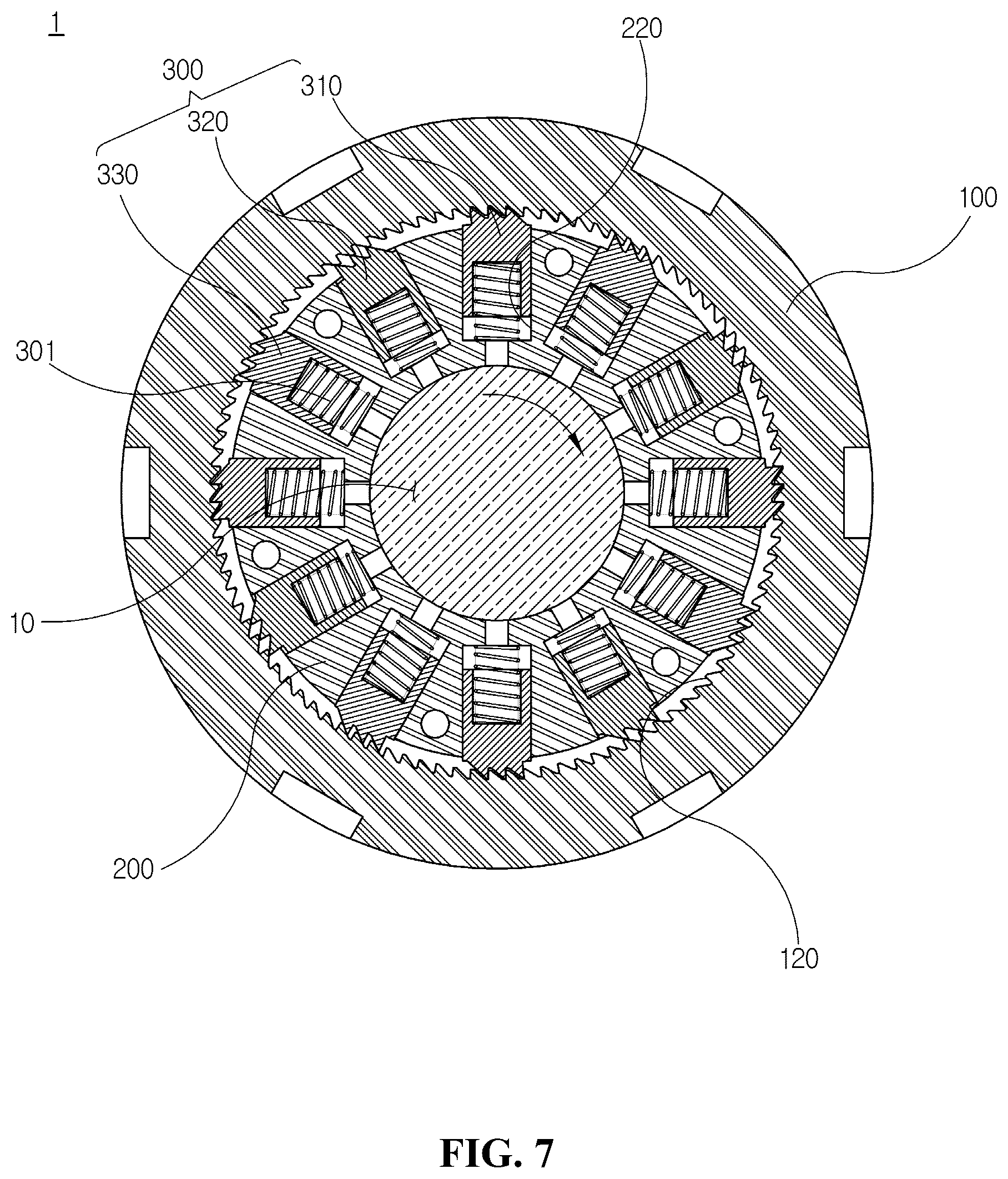 Patent US12297876 Figure 7 – Impact-resistant multi-angle bundle pawl backstop ratchet ring