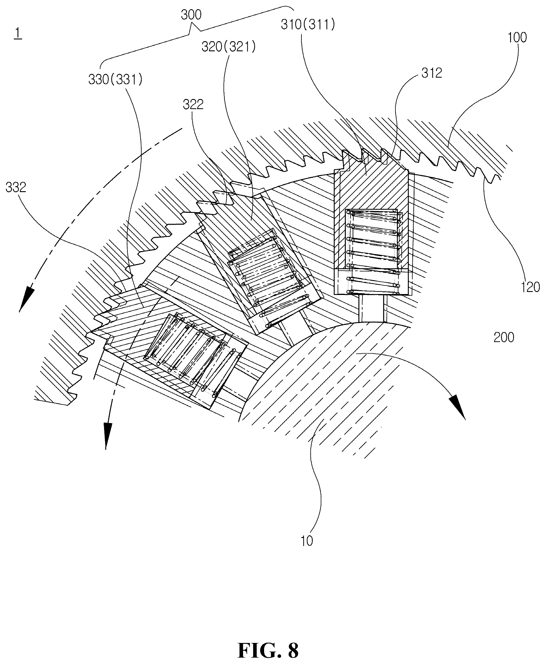 Patent US12297876 Figure 8 – Impact-resistant multi-angle bundle pawl backstop ratchet ring