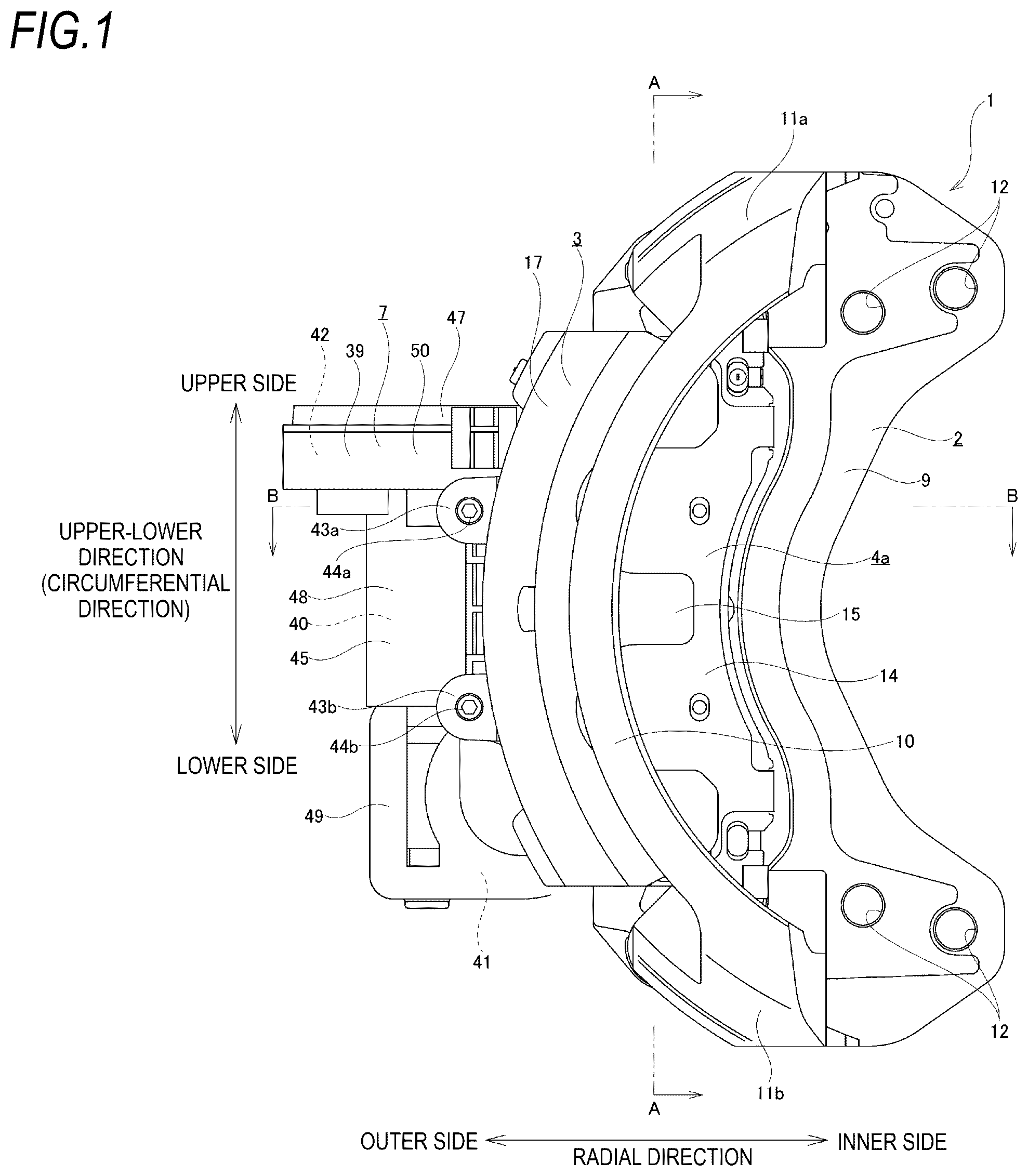 Patent US12297880 Figure 1 – Motor gear unit for disc brake apparatus and disc brake apparatus