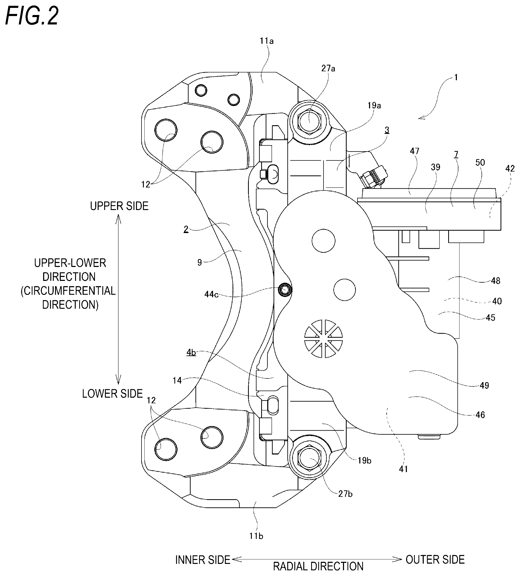 Patent US12297880 Figure 2 – Motor gear unit for disc brake apparatus and disc brake apparatus