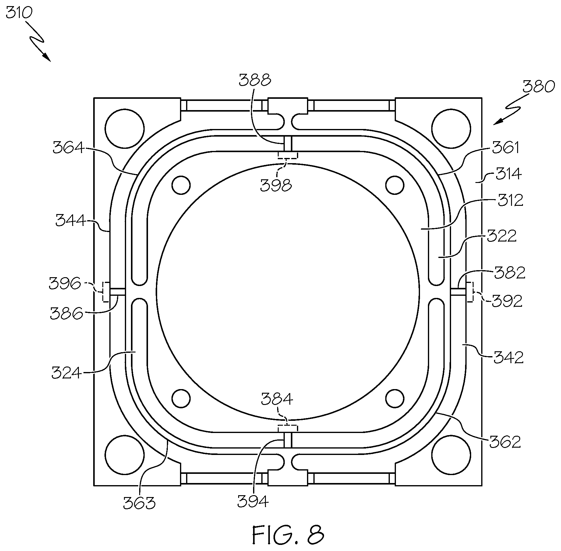 Patent US12297885 Figure 4 – Shock isolator with flexures and stop mechanism