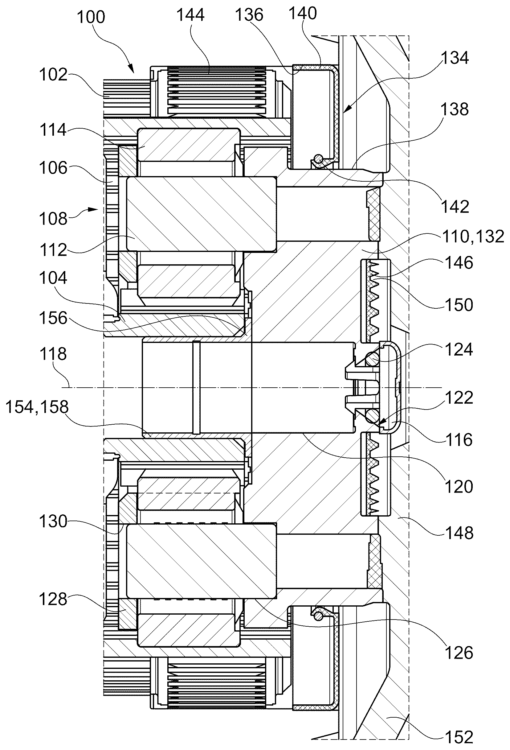 Patent US12297902 Figure 1 – Planetary gearbox