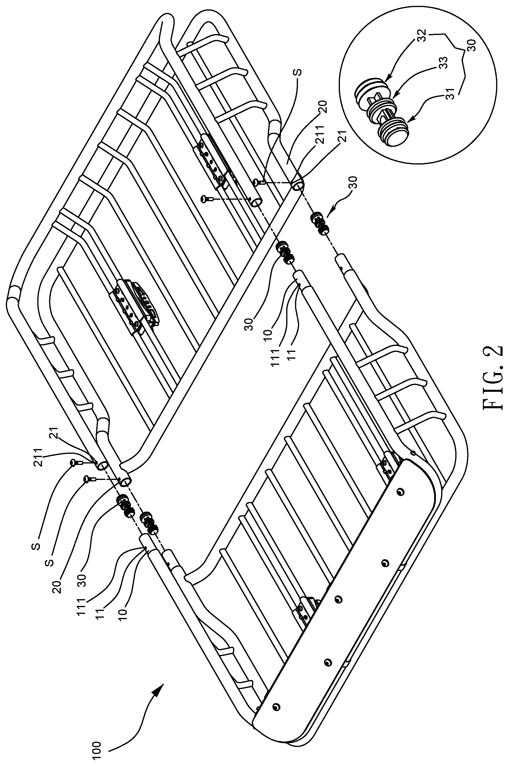 Patent US12297907 Figure 2 – Water-proof sealing structure for vehicle roof rack