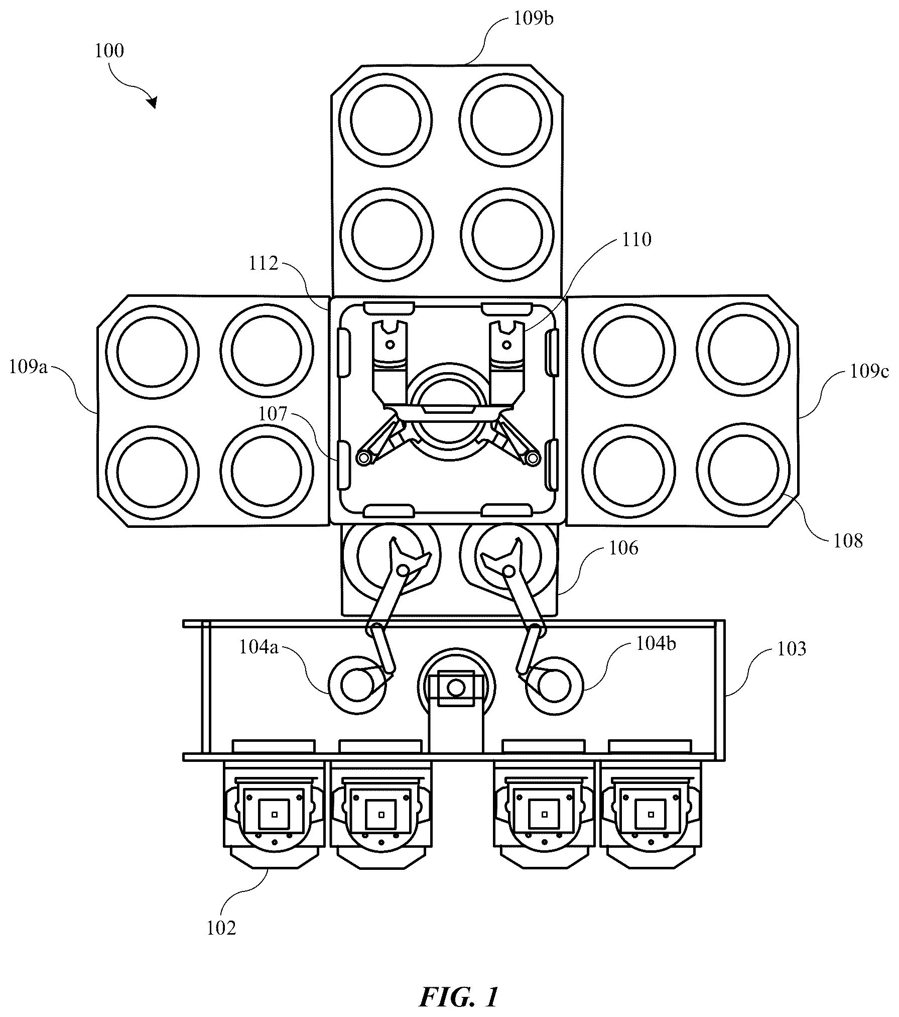 Patent US12297946 Figure 1 – Modular multi-directional gas mixing block