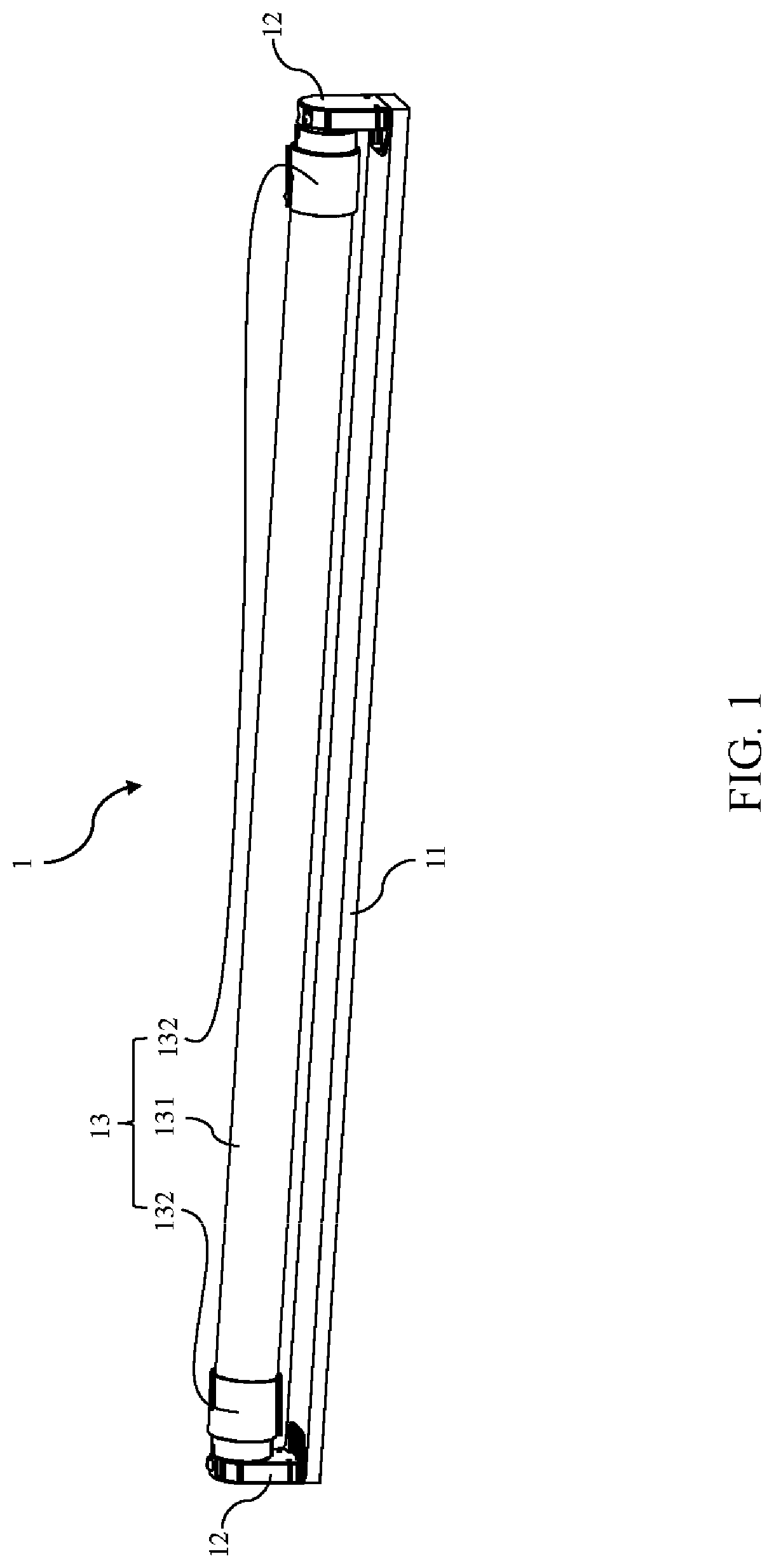 Patent US12297983 Figure 1 – Holder, light tube, lighting device having a mistake-proof structure, installation method and modifying method thereof
