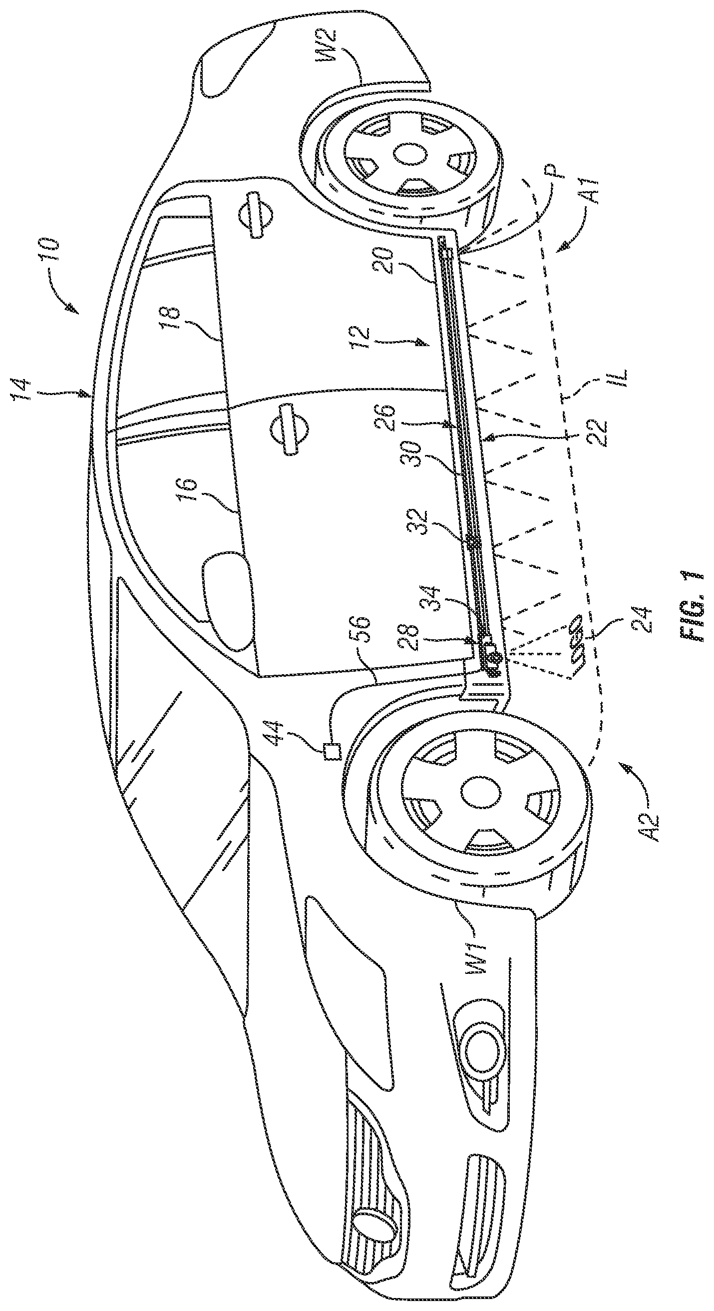 Patent US12297988 Figure 1 – Vehicle light assembly with light bar and rotatable projector