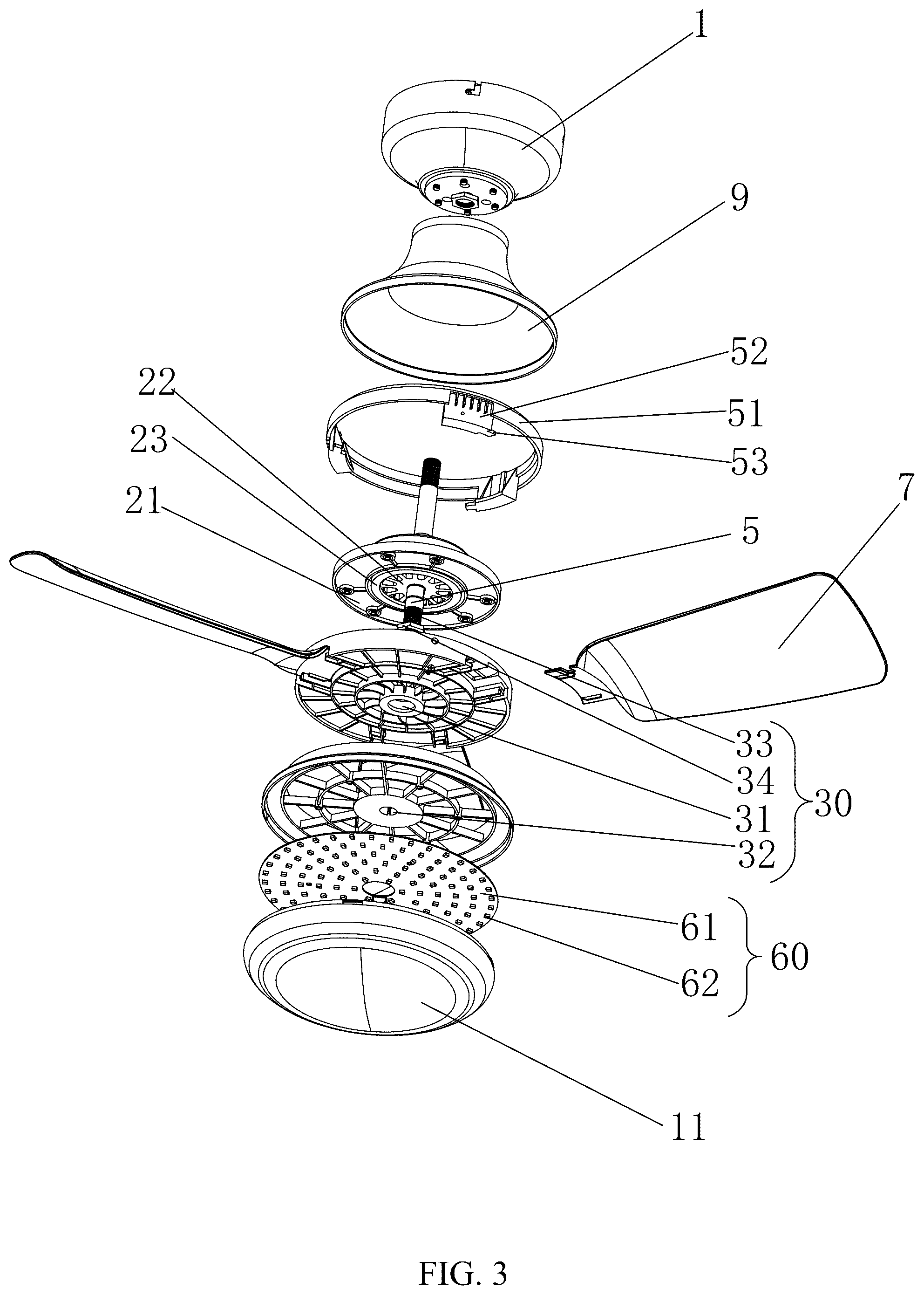 Patent US12297997 Figure 3 – Fan lamp