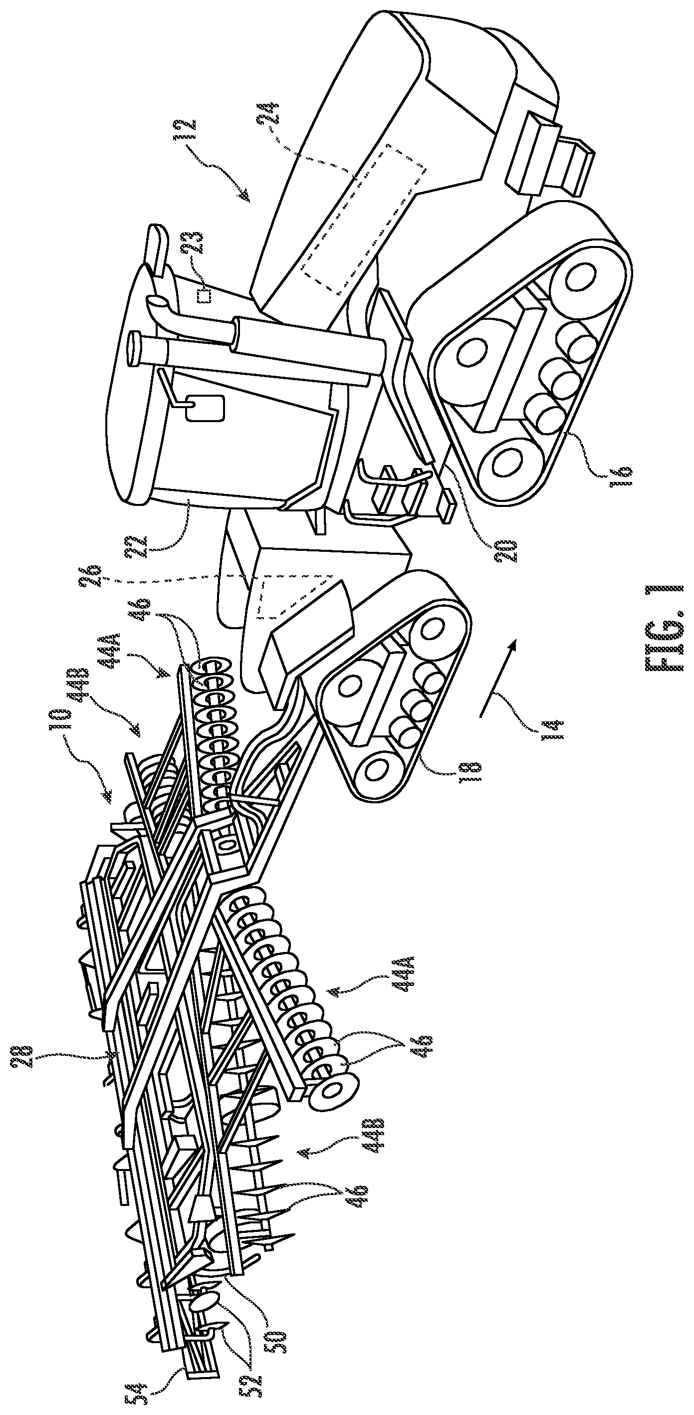 Patent US12302771 Figure 1 – Systems and methods for detecting material accumulation relative to disk gang assemblies of agricultural implements