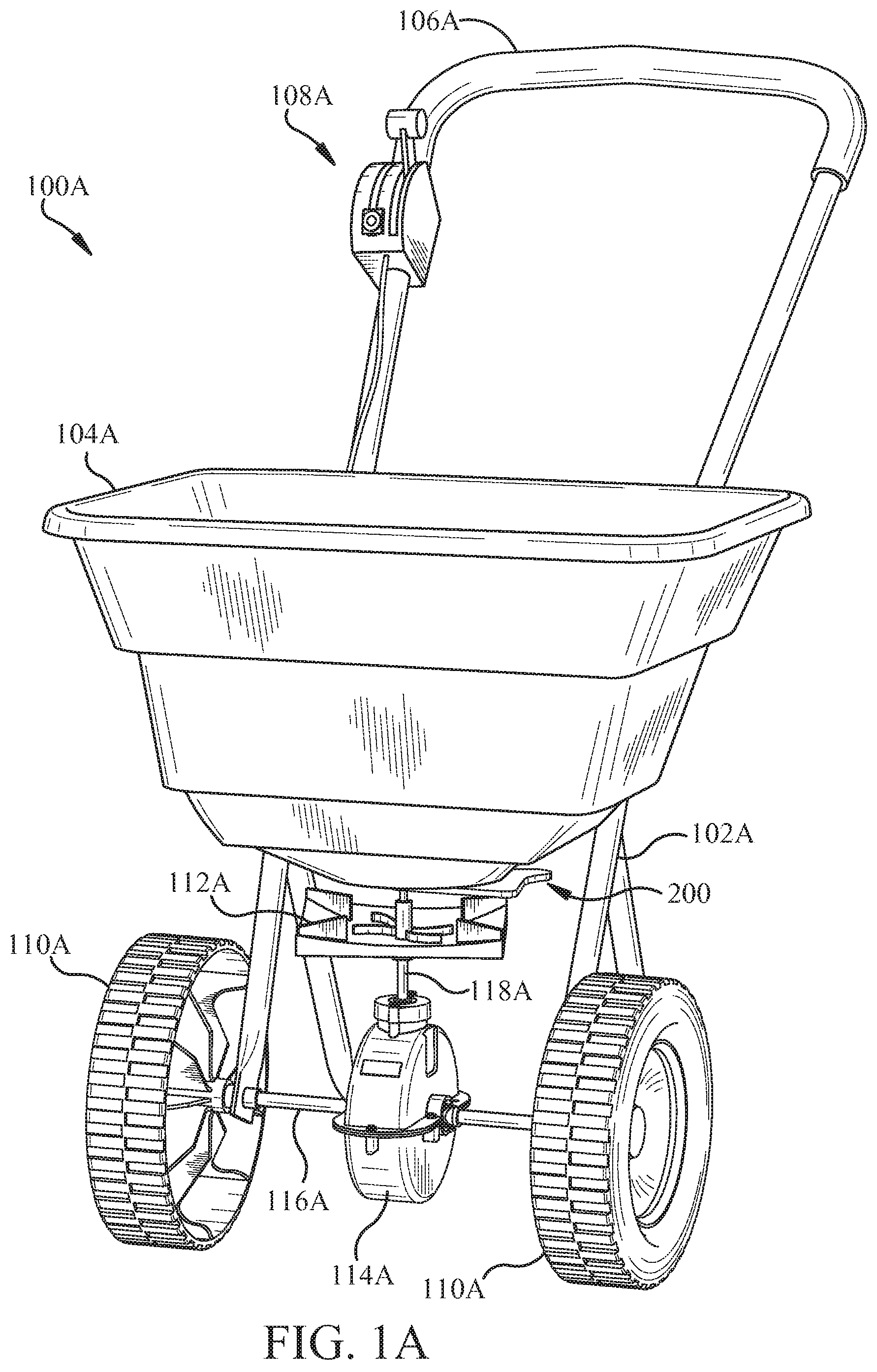 Patent US12302779 Figure 1 – Adaptable walk behind spreader