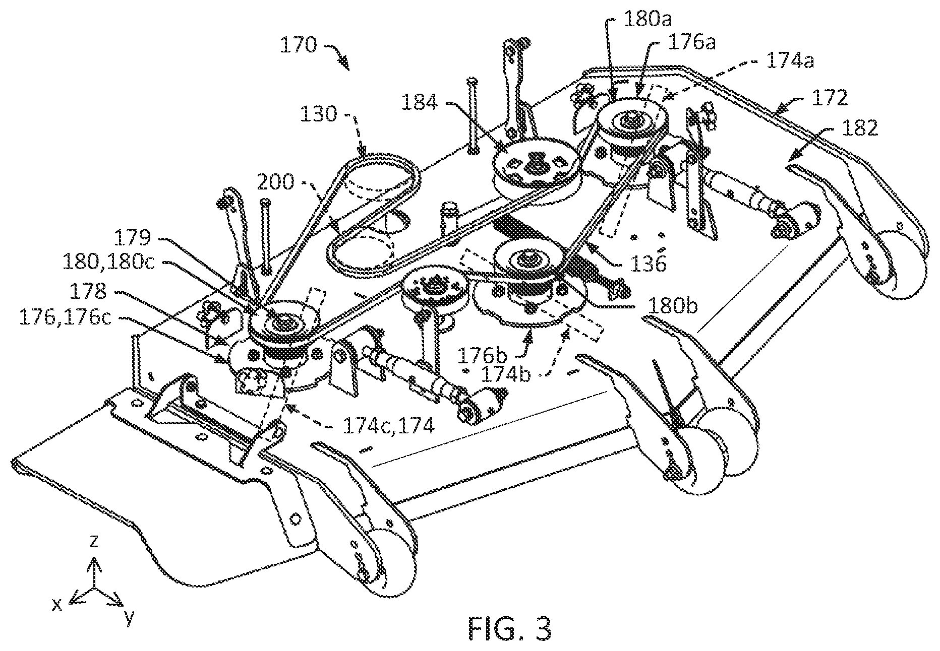 Patent US12302784 Figure 3 – Stand-on mower intermediate pulley system