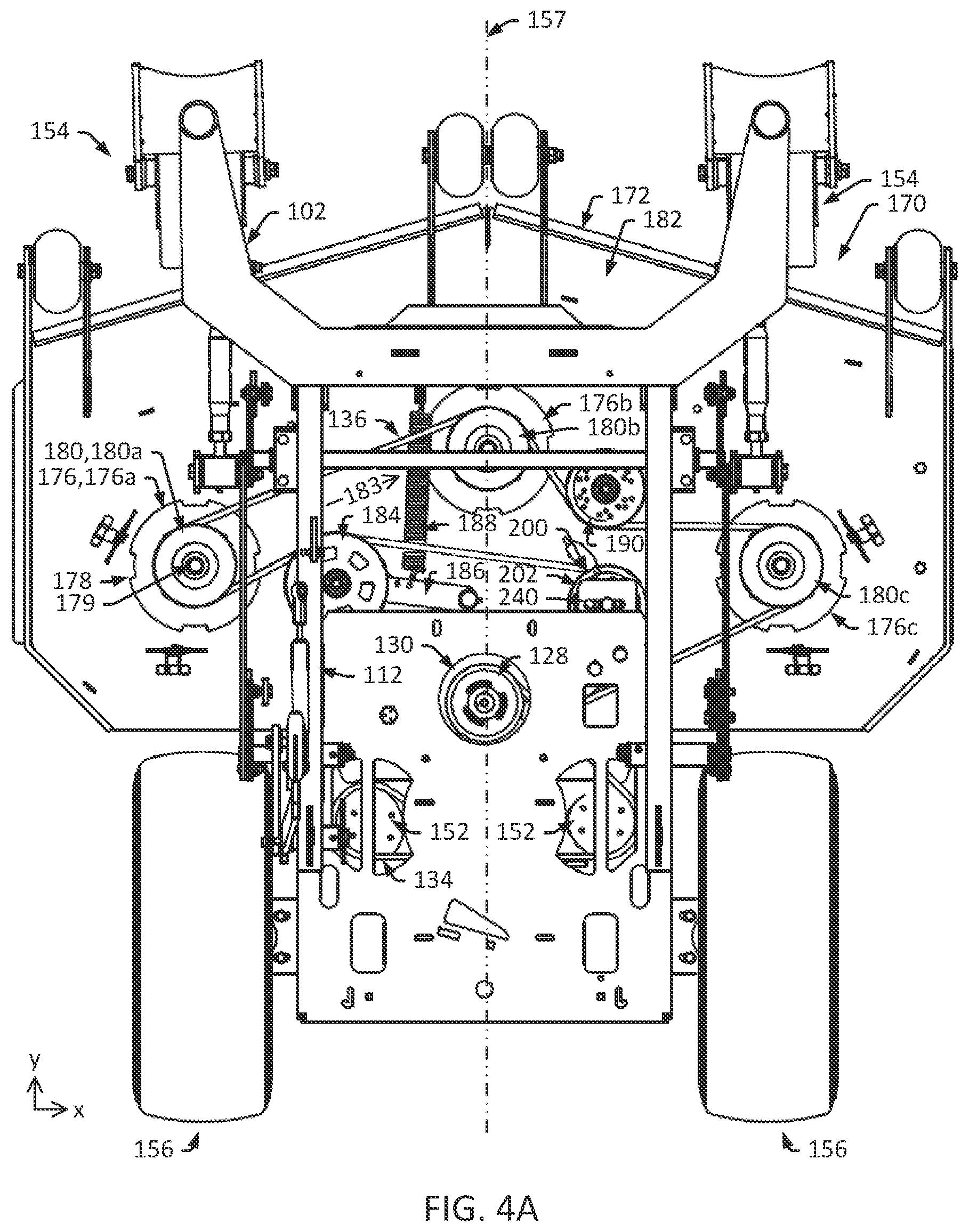 Patent US12302784 Figure 4 – Stand-on mower intermediate pulley system