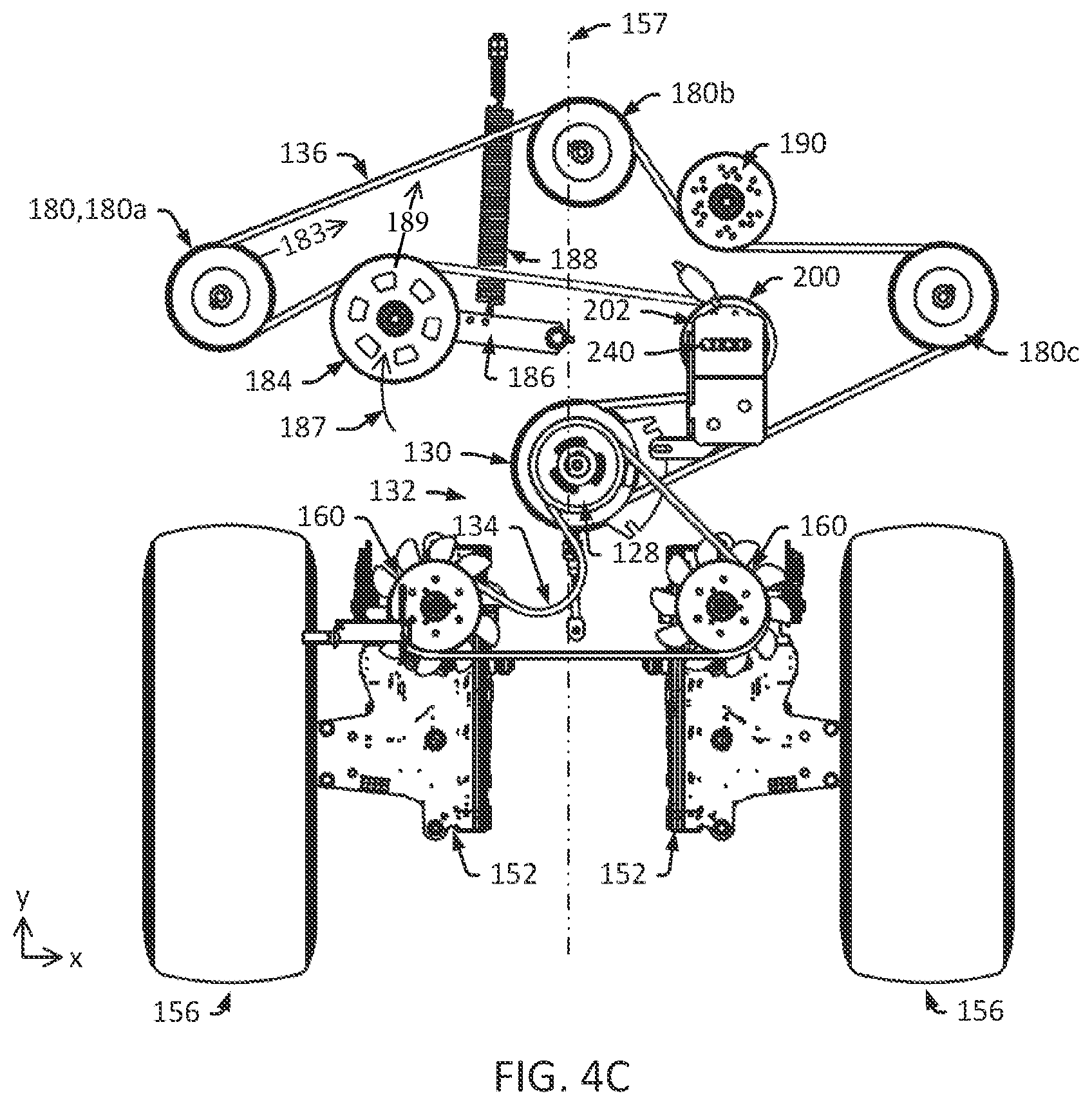 Patent US12302784 Figure 6 – Stand-on mower intermediate pulley system
