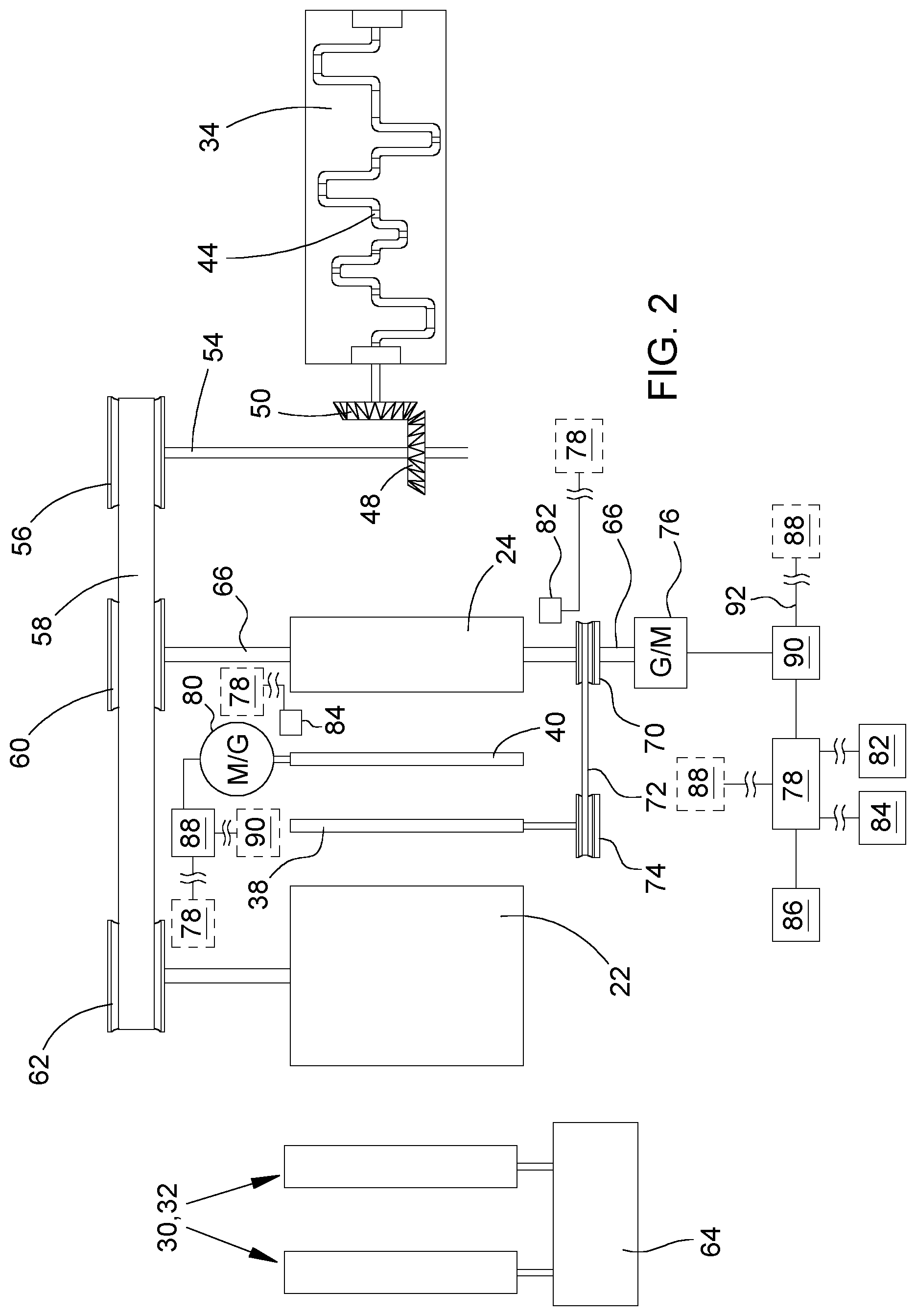 Patent US12302792 Figure 2 – Drive arrangement of a conditioning apparatus of a forage harvester having an electrical drive train