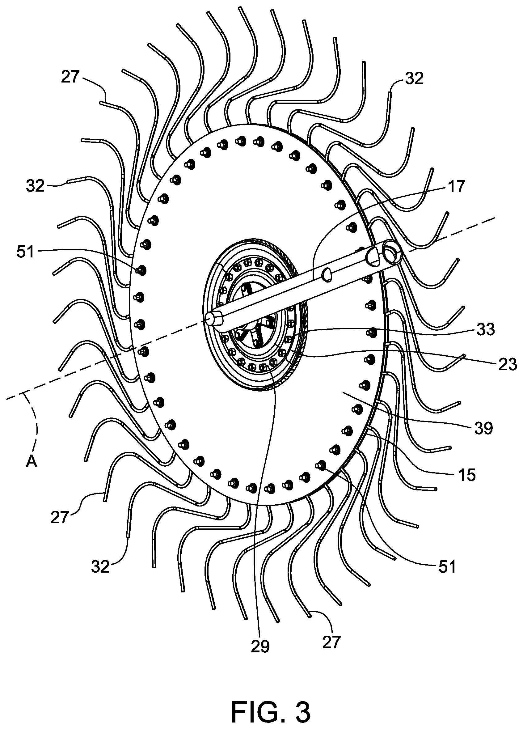 Patent US12302794 Figure 3 – Rake wheels for gathering crop material