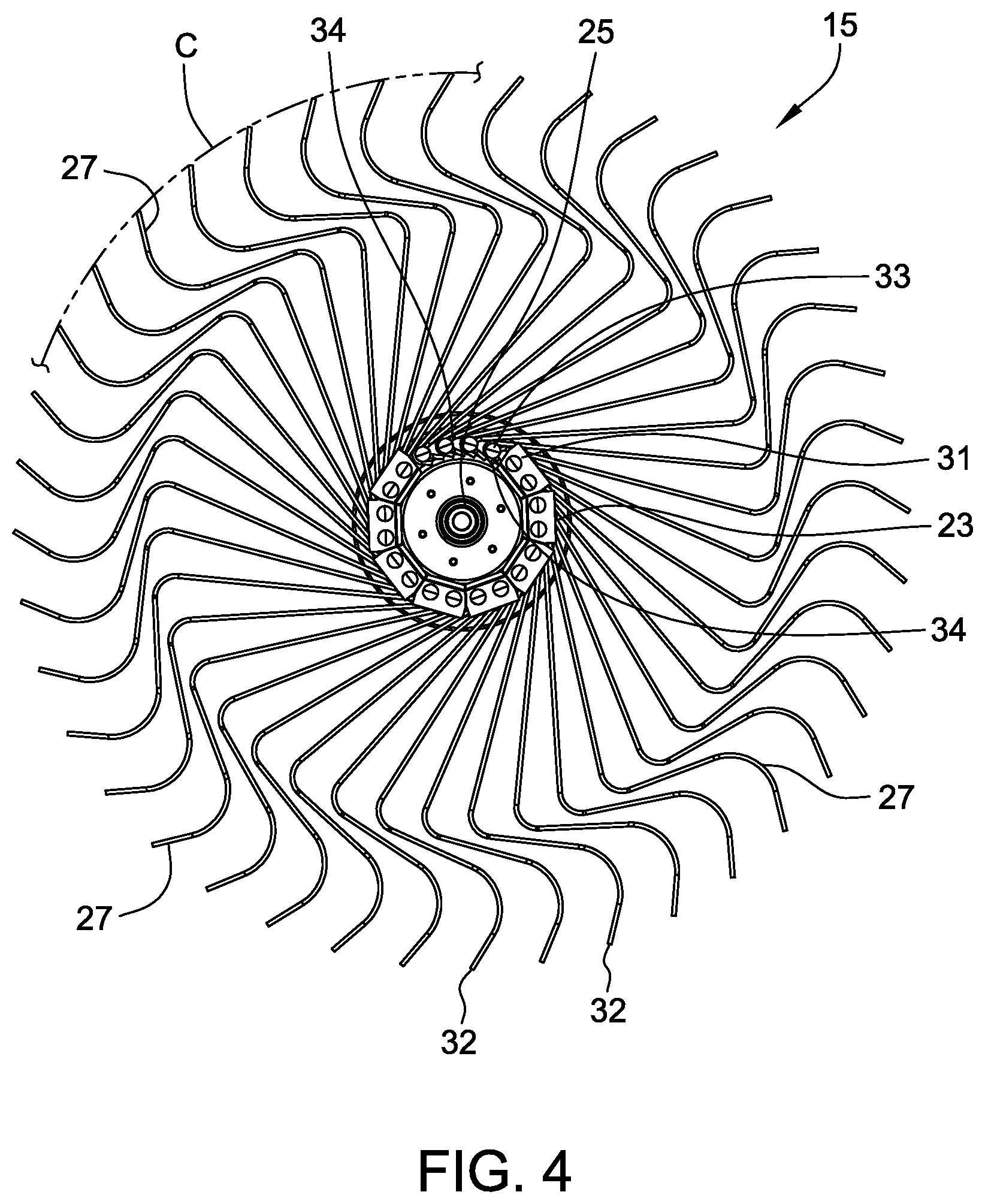 Patent US12302794 Figure 4 – Rake wheels for gathering crop material