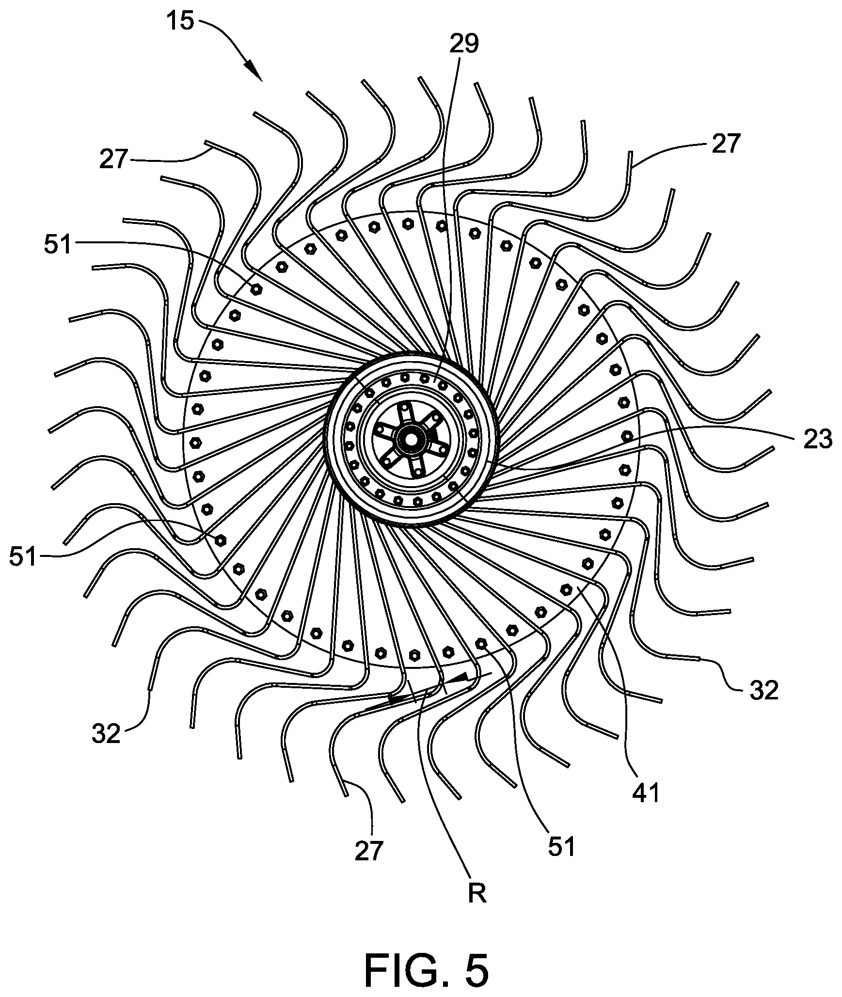 Patent US12302794 Figure 5 – Rake wheels for gathering crop material