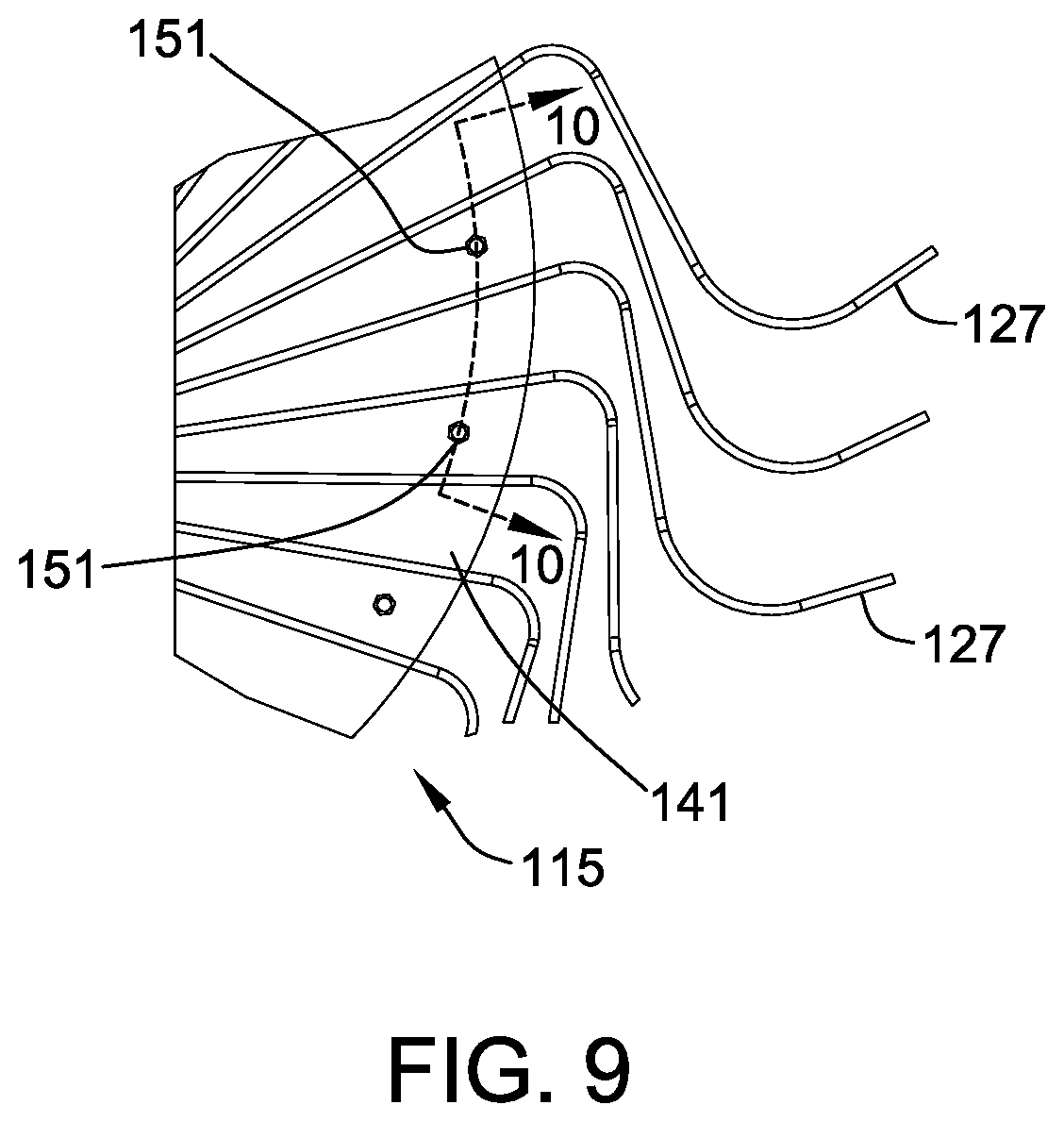 Patent US12302794 Figure 9 – Rake wheels for gathering crop material