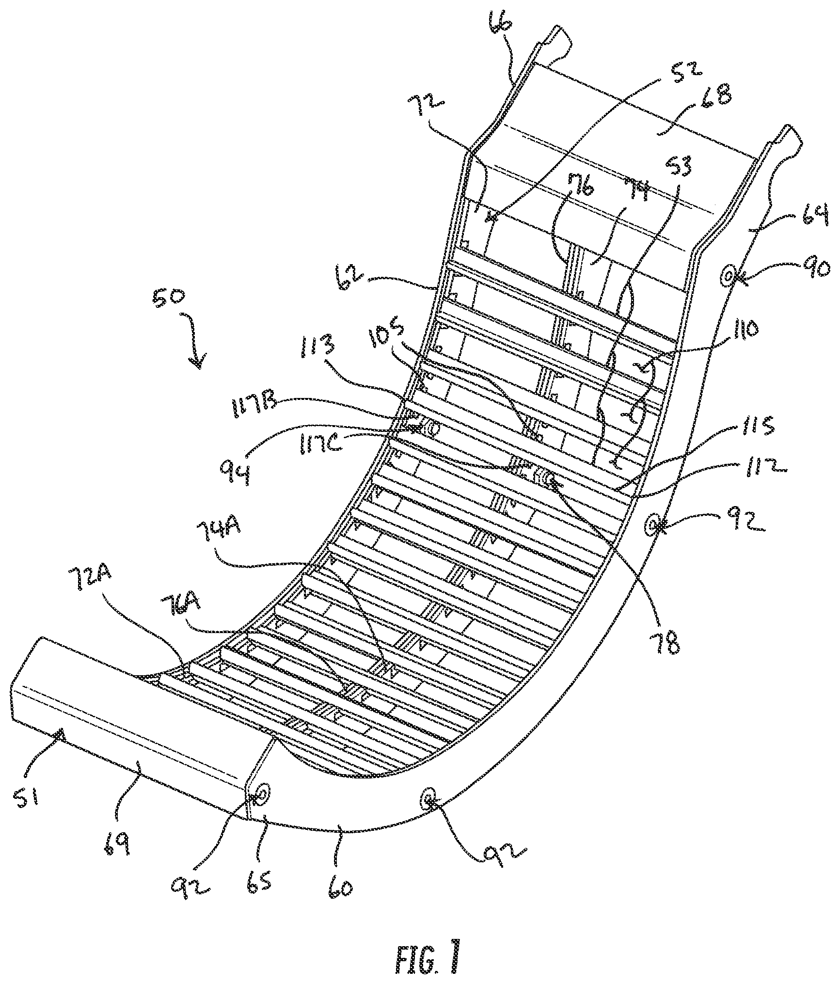 Patent US12302795 Figure 1 – Threshing beds and concave for an agricultural combine formed therewith