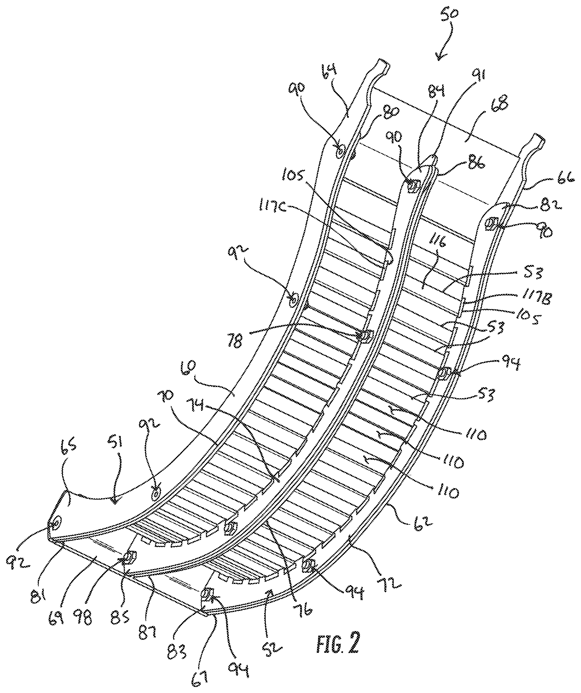 Patent US12302795 Figure 2 – Threshing beds and concave for an agricultural combine formed therewith