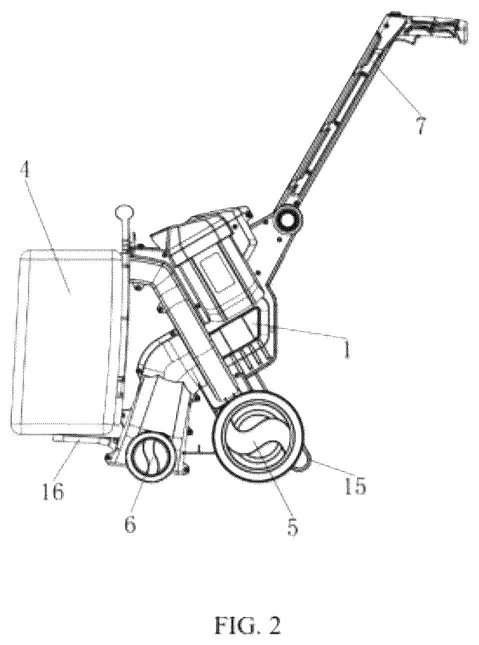 Patent US12302802 Figure 2 – Hand-push leaf suction machine with automatic outage function for toppling