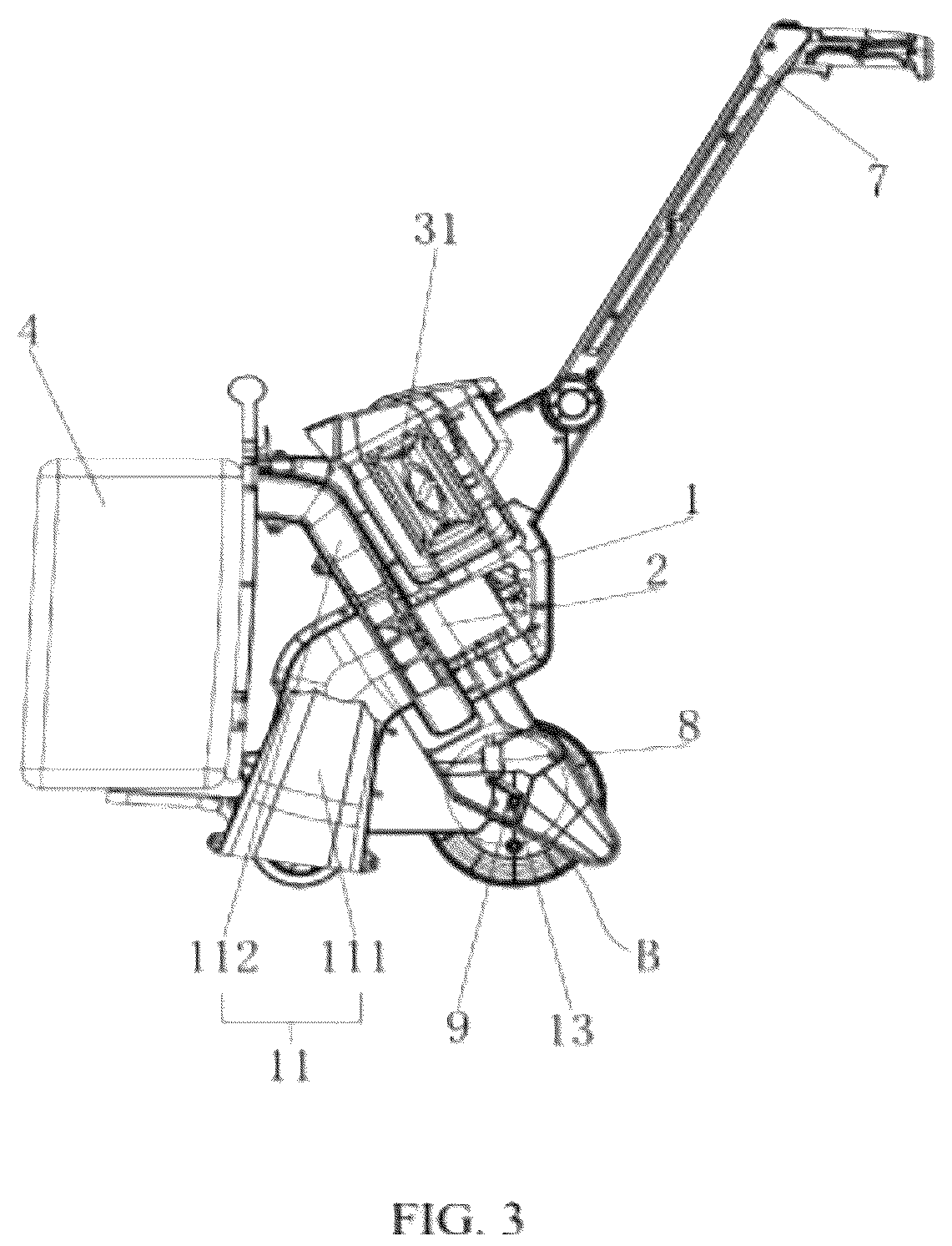 Patent US12302802 Figure 3 – Hand-push leaf suction machine with automatic outage function for toppling