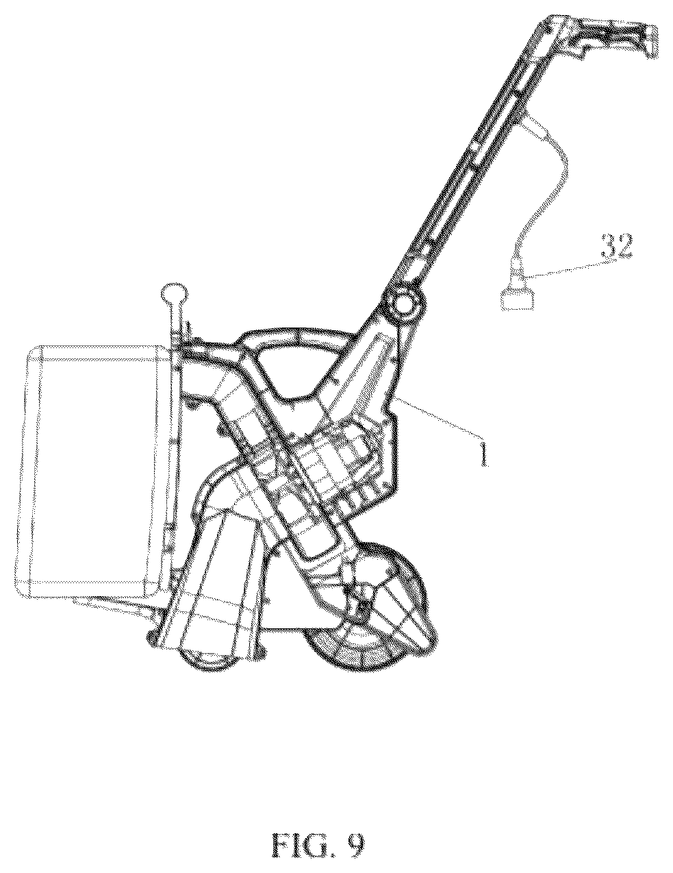 Patent US12302802 Figure 9 – Hand-push leaf suction machine with automatic outage function for toppling