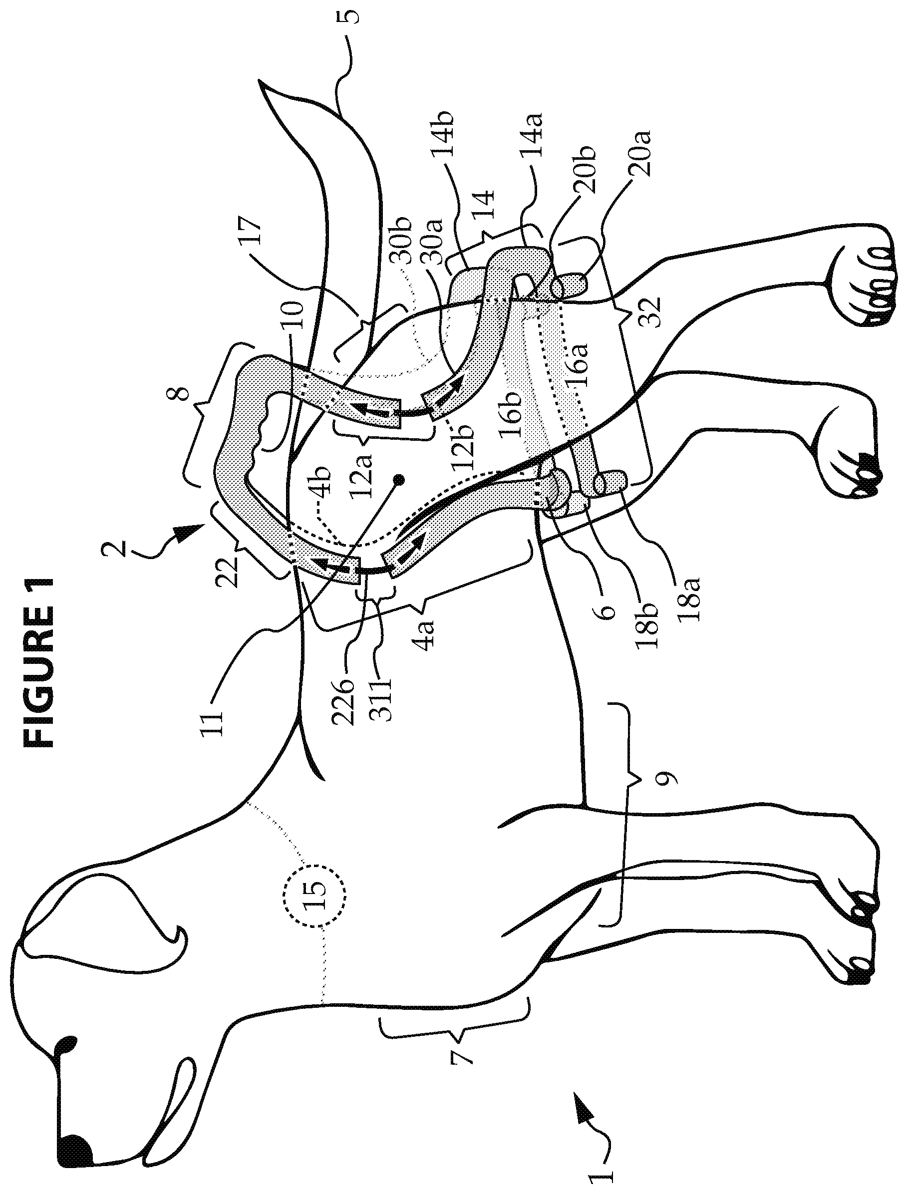 Patent US12302863 Figure 1 – Quick attach/detach form-fitting pet potty handle with rapid-deploy/disposable waste receptacle/bag and method for using same