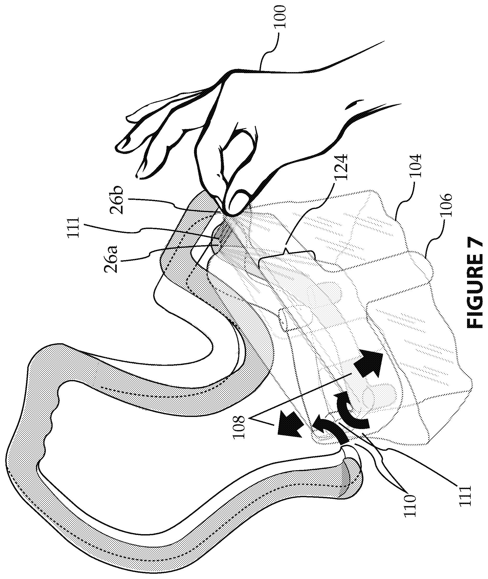 Patent US12302863 Figure 7 – Quick attach/detach form-fitting pet potty handle with rapid-deploy/disposable waste receptacle/bag and method for using same