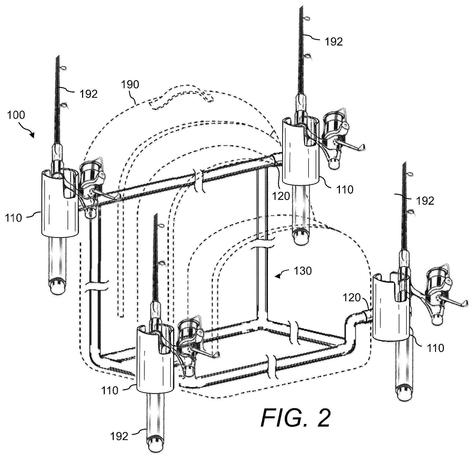 Patent US12302882 Figure 2 – Fishing rod holder system