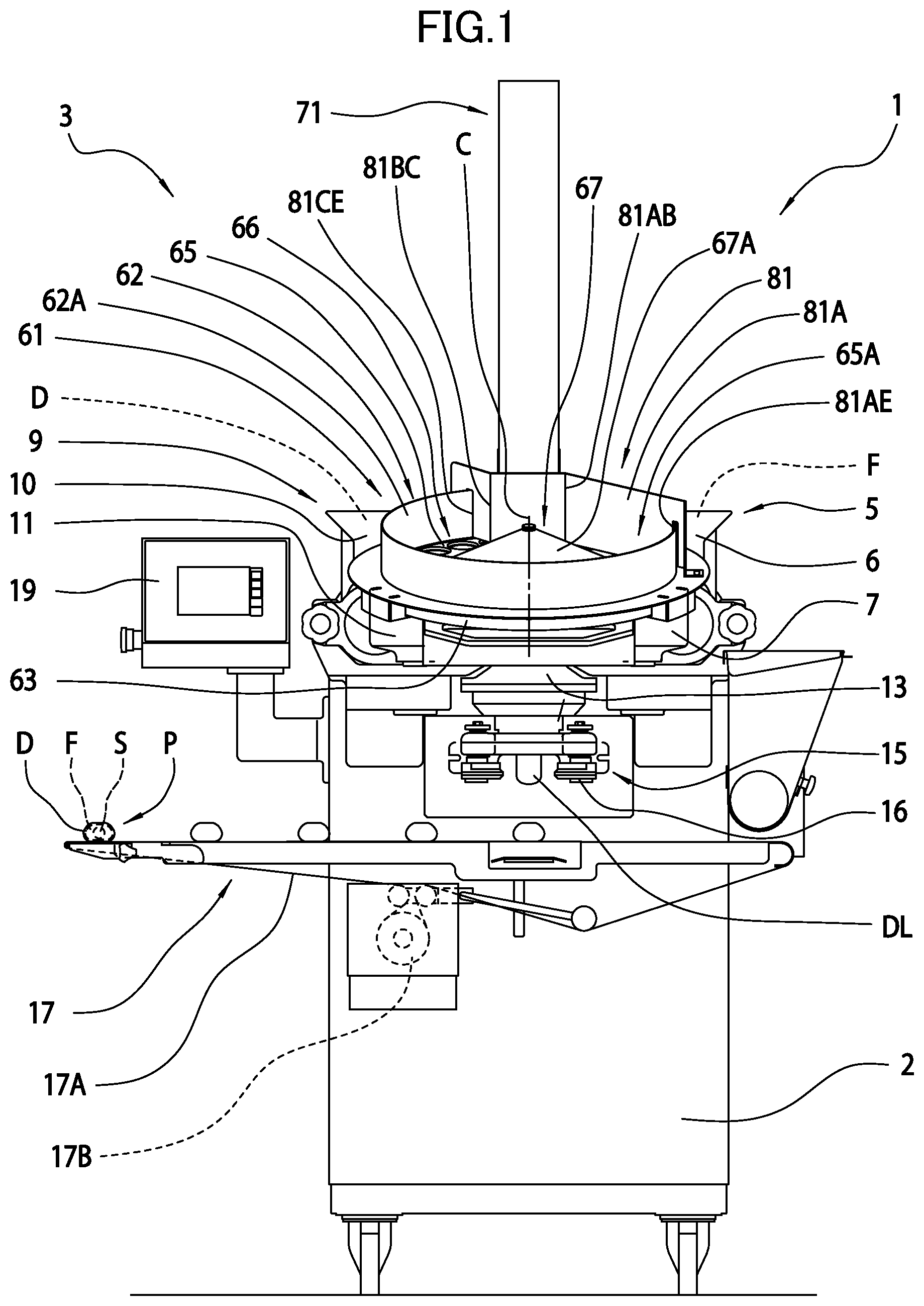 Patent US12302937 Figure 1 – Solid objects feeder and apparatus for manufacturing food product with solid objects feeder