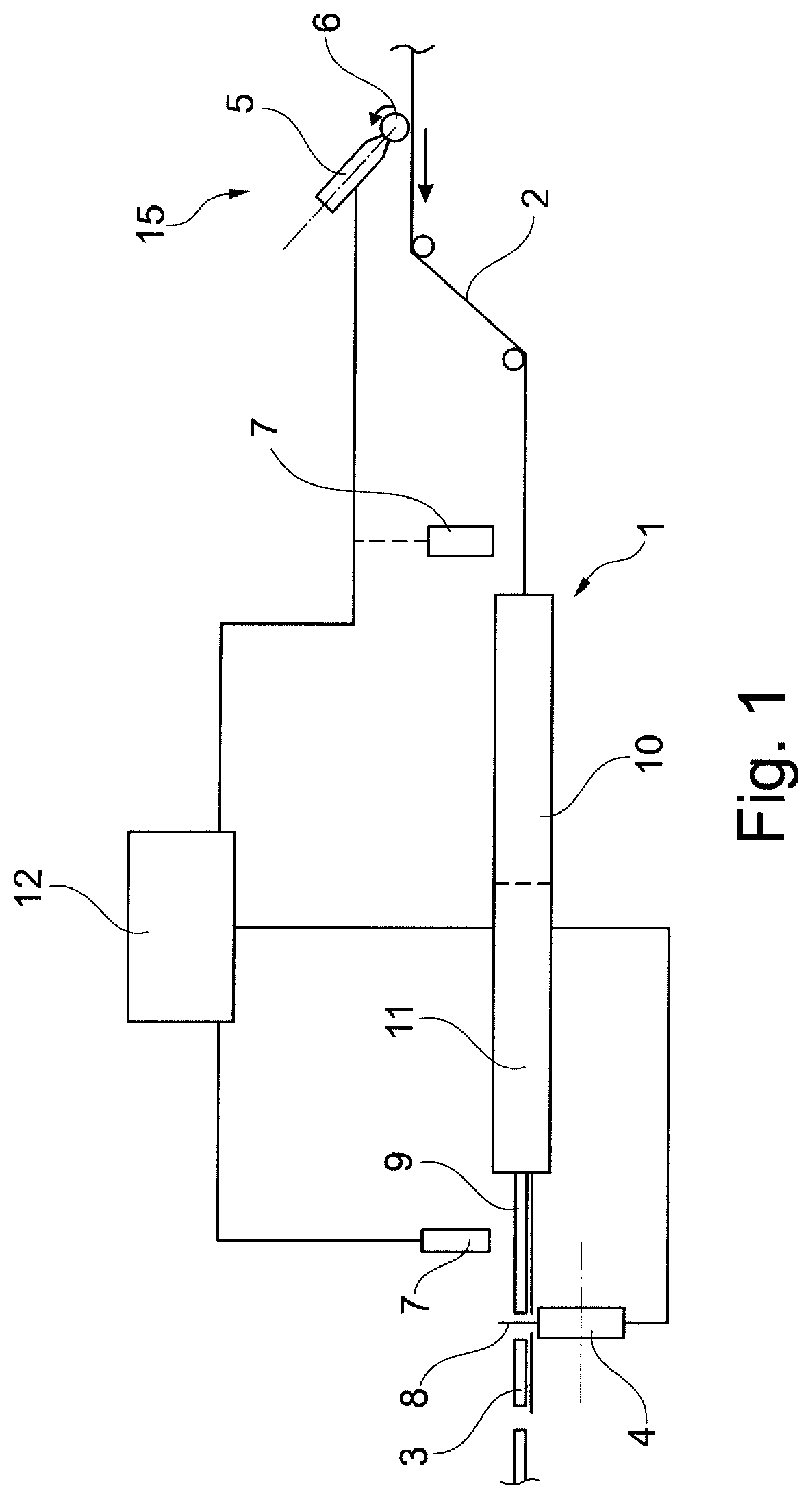 Patent US12302941 — Production machine for producing rod-shaped products from an endless strand of a strip adhesively bonded to form a tube — Figure 1
