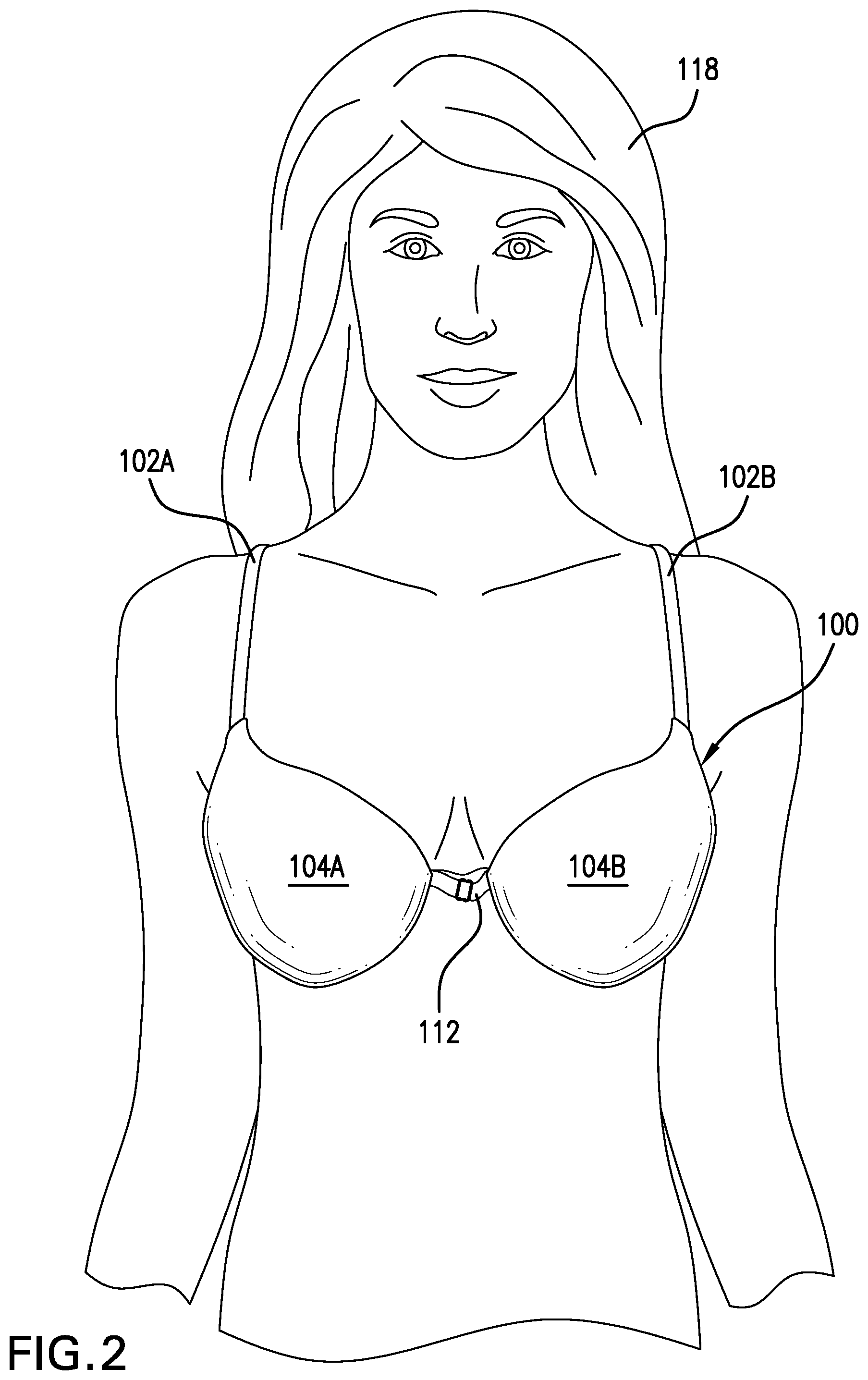 Patent US12302956 Figure 2 – Adjustable double padded bra having a fixation mechanism