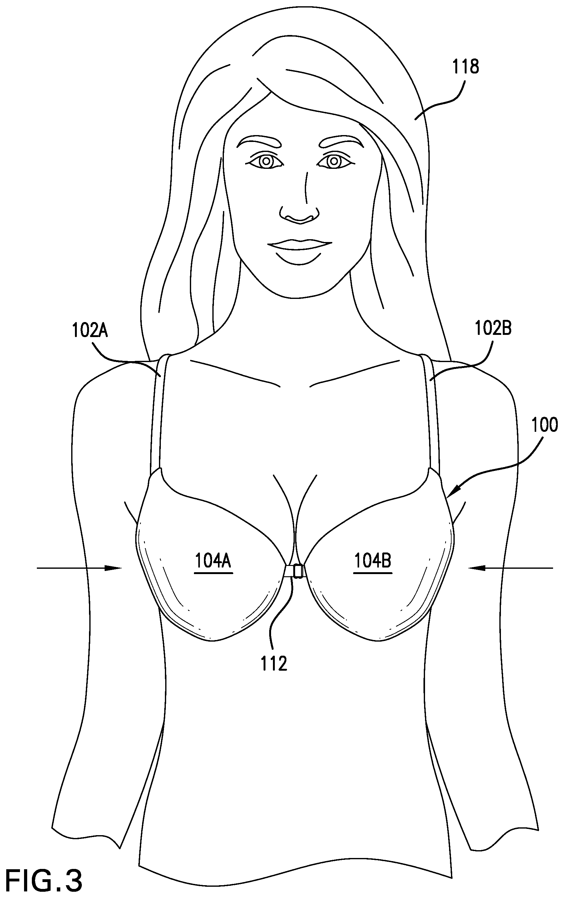 Patent US12302956 Figure 3 – Adjustable double padded bra having a fixation mechanism