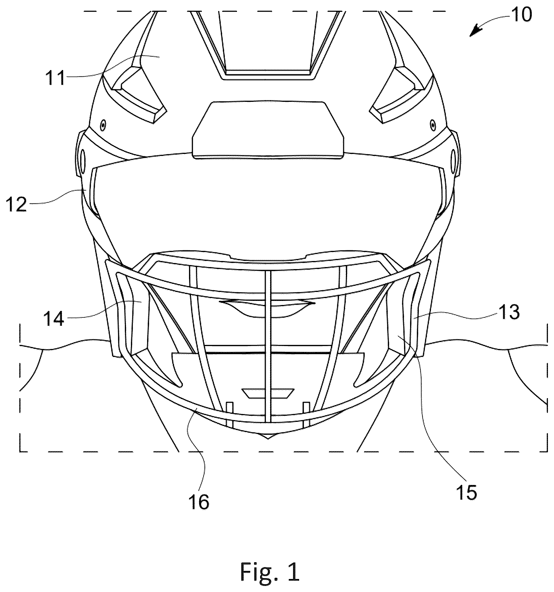 Patent US12302974 Figure 1 – Bumper cover for sports helmet