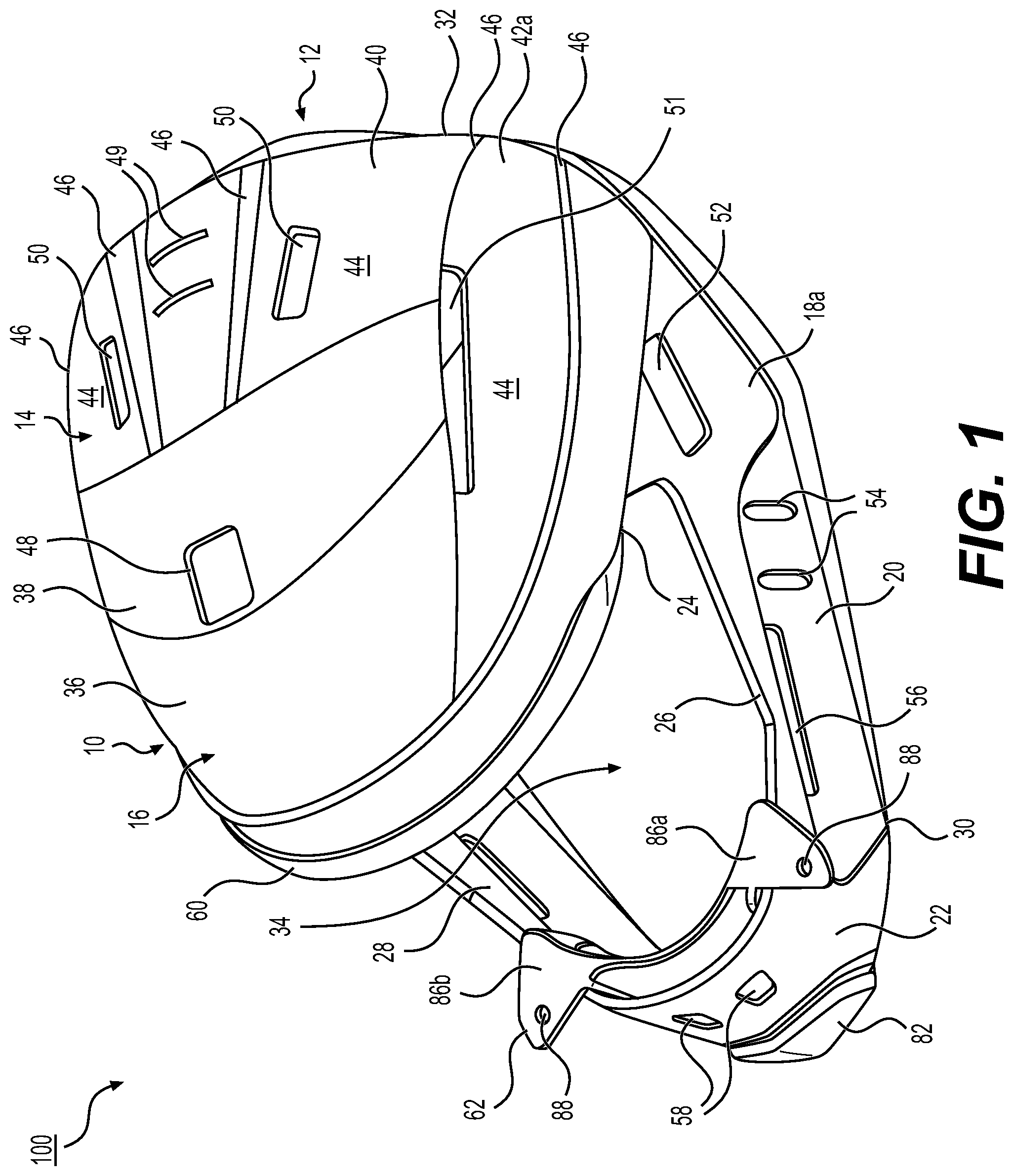 Patent US12302975 Figure 1 – Protective headgear